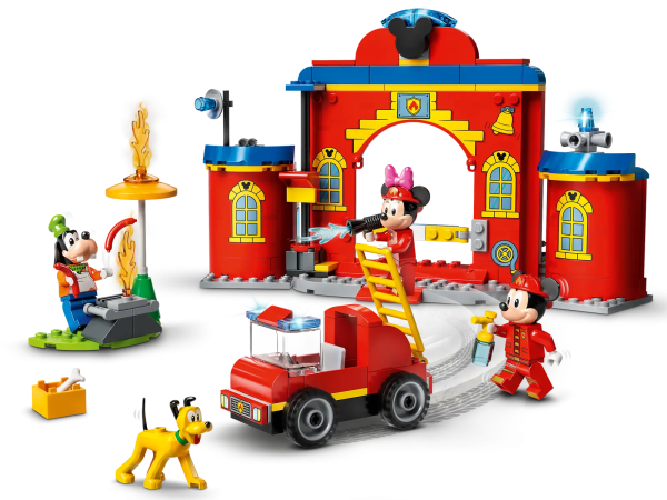 Boost youngsters’ building skills with this LEGO® ǀ Disney Mickey and Friends – Mickey & Friends Fire Truck & Station (10776) set. This detailed set, perfect for kids aged 4 and up to build and play with friends, lets them live out their firefighting passion with Disney’s Mickey Mouse and his friends. Learn to build This LEGO 4+ fire station set is packed with exciting elements and functions, plus 2 Starter Bricks, to ensure youngsters have a great play experience. Each bag of bricks contains a complete model toy and character that kids can build quickly to get the play started fast! Great family fun 4+ sets are a great way for adults to share the fun with kids. This set comes with simple picture instructions, meaning no barrier to building for kids just learning to read. It also comes with Instructions PLUS, available on the free LEGO Building Instructions app. In the app, children can clearly see the building process, and save their progress so they can jump back into the build any time. The cool LEGO® ǀ Disney Mickey & Friends Fire Truck & Station (10776) toy set gives youngsters a fun set designed to grow role-play and building skills as they fight fires or rest at the fire station. A perfect gift for kids aged 4 and up who want an easy set-up for action-filled play! Surprise a child with a present that teaches construction skills, boosts imagination and entertains for hours. This great set has a fire station and fire truck with Starter Brick bases, to get the building going so there’s more time for play, plus 3 minifigures and a dog figure with rubberized ears and tail! This LEGO® ǀ Disney set is full of functions and accessories, including a food dish and bone for Disney’s Pluto (appearing for the first time ever in LEGO sets), plus firefighting tools for role-play. With the fire station measuring over 5.5 in. (14 cm) high and 9 in. (24 cm) wide, this set offers hours of play. Because it works with other LEGO® bricks, it can grow as kids’ building skillsgrow. Give young builders a great experience with simple picture instructions, meaning no barrier to building even for kids just learning to read, plus zoom and save modes in digital Instructions PLUS! 4+ sets provide a fun way for youngsters to learn to build, while growing their confidence with easy building steps. They let kids and grown-ups discover the joy of building and playing together. LEGO® components meet strict industry quality standards to ensure they are easy for little fingers to pick up and build with, time and time again – it’s been that way since 1958. LEGO® bricks and pieces are tested in almost every way imaginable to make sure they meet stringent safety standards.
