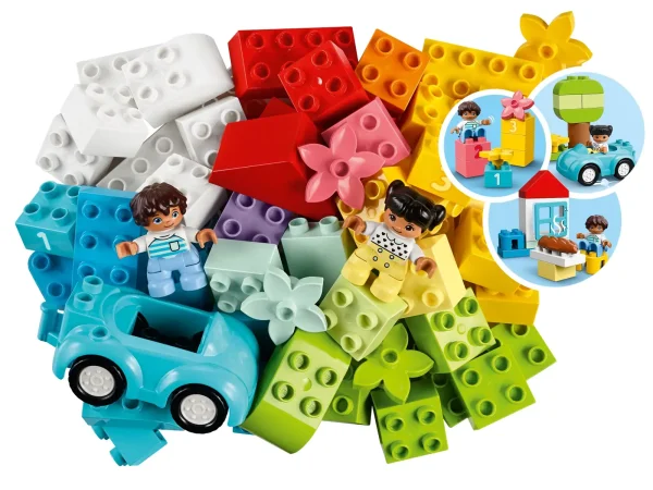 This fun-filled developmental toy is packed with bricks and pieces that encourage toddlers to explore hands-on creativity and imaginative play. Familiar objects stimulate young minds and colorful shapes invite free-building fun, making this LEGO® DUPLO® starter set the perfect way to inspire any young builder. Educational toy for toddlers! Inside the sturdy storage box, you'll find a car with moving wheels, a roof, window, flowers, bread, DUPLO people figures, 1,2,3 numbered bricks… along with an assortment of original bricks in a rainbow of inviting colors. As parents share the joy of combining the bricks and pieces into endless imaginative play possibilities, they experience first-hand their little builder’s precious developmental milestones. Great gifts for preschoolers! DUPLO playsets put open-ended play and self-expression into the hands of budding builders. With colorful, easy-to-hold pieces that excite toddlers' imaginations, they're safe, clean and easy to take wherever you go. As they create and play with the toddler-friendly mix of LEGO® DUPLO® bricks and pieces, your little builder will develop creative thinking and problem-solving abilities, visual-spatial awareness and fine motor skills. Includes 65 colorful bricks plus familiar pieces to stimulate toddlers' minds, including a car with moving wheels, a roof, window, flowers, bread, DUPLO® people figures and 1-2-3 number-learning bricks. As parents and carers join in the fun of combining the bricks and pieces to create endless imaginative toys and play possibilities, they experience their little builder’s precious developmental milestones. With safe, colorful, easy-to-handle bricks and pieces, this educational toy for toddlers makes a great Christmas, birthday or any-other-day gift for boys and girls aged 18 months and up. All the captivating colors, shapes, objects, people and numbers are conveniently stored in an attractive LEGO® DUPLO® box. Combine them with other DUPLO sets for even more imaginative fun. This building toy is powered by kids’ imaginations – no batteries needed! Hands-on, battery-free toys boost kids’ fine motor and problem-solving skills, and it puts creative control right in their hands. Open the storage box and the imaginative play starts right away! A simple guide provides parents and toddlers with inspiration – and, once kids start building, the imaginative pay will never stop! LEGO® DUPLO® playsets make great gifts for preschoolers. They fuel kids' imaginations, encouraging open-ended play and delivering developmental benefits to toddlers. LEGO® DUPLO® starter sets meet the highest industry standards, ensuring they are easy for little hands to pick up, place and pull apart – and it’s been that way since 1969! At The LEGO Group, we drop, squash, twist, heat, bite, bend, scratch and stretch LEGO® DUPLO® bricks and pieces to ensure every DUPLO building toy meets the highest global safety and quality standards.