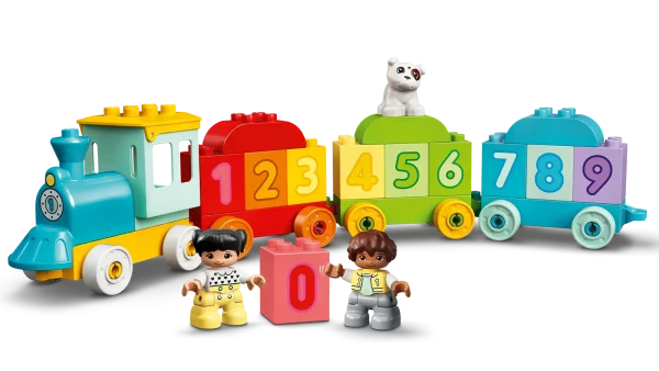 Catch the colorful new LEGO® DUPLO® My First Number Train - Learn To Count (10954). With 10 number bricks for toddlers to load, unload, stack and sort, plus girl, boy and dog DUPLO figures – the play-and-learn fun never ends. The perfect preschool introduction to numbers Toddlers can place the number bricks on and off the wagons, line them up in the correct order and build them together into a number wall. With moving wheels, an opening roof and friendly DUPLO characters to share the fun, the Number Train will transport your toddler to a world of imaginative, developmental play! Hands-on educational toys for toddlers LEGO DUPLO toys put open-ended fun, self-expression and joyful learning into preschoolers’ hands. With DUPLO playsets, parents and young children can share precious developmental milestones as they build together. Introduce toddlers to numbers with LEGO® DUPLO® My First Number Train - Learn To Count (10954). This new version of the iconic Number Train offers more colorful learning fun than ever. Includes 10 number bricks carried in the push-along train’s carriages, plus boy, girl and dog LEGO® DUPLO® figures to inspire imaginative role play. Toddlers improve their fine motor skills as they drive the train then load, unload, stack and sort the number bricks. As children explore play possibilities, they also discover colors and numbers. With its cute characters and colorful, easy-to-handle bricks, the Number Train is ideal for toddlers aged 18 months and up – and for parents keen to share their preschooler’s developmental milestones. The playset measures over 3.5 in. (10 cm) high and 18.5 in. (47 cm) long and combines easily with other LEGO® DUPLO® sets to inspire even more imaginative play possibilities. A toddler-friendly poster-playmat includes full-sized images of the playset to show how the pieces connect to create the train. All LEGO® DUPLO® playsets are expertly designed with imaginative features to encourage open-ended developmental play that parents can share with their little ones. LEGO® DUPLO® playsets satisfy rigorous industry quality standards to ensure they are easy for little fingers to pick up, place and pull apart – it’s been that way since 1969. LEGO® DUPLO® bricks and pieces are dropped, heated, crushed, twisted and analyzed to make sure they meet demanding child safety standards.