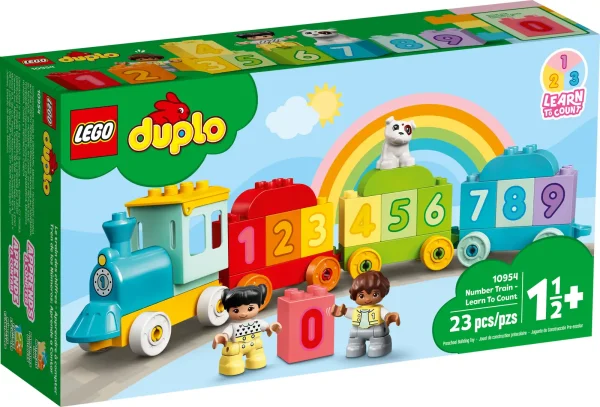 Catch the colorful new LEGO® DUPLO® My First Number Train - Learn To Count (10954). With 10 number bricks for toddlers to load, unload, stack and sort, plus girl, boy and dog DUPLO figures – the play-and-learn fun never ends. The perfect preschool introduction to numbers Toddlers can place the number bricks on and off the wagons, line them up in the correct order and build them together into a number wall. With moving wheels, an opening roof and friendly DUPLO characters to share the fun, the Number Train will transport your toddler to a world of imaginative, developmental play! Hands-on educational toys for toddlers LEGO DUPLO toys put open-ended fun, self-expression and joyful learning into preschoolers’ hands. With DUPLO playsets, parents and young children can share precious developmental milestones as they build together. Introduce toddlers to numbers with LEGO® DUPLO® My First Number Train - Learn To Count (10954). This new version of the iconic Number Train offers more colorful learning fun than ever. Includes 10 number bricks carried in the push-along train’s carriages, plus boy, girl and dog LEGO® DUPLO® figures to inspire imaginative role play. Toddlers improve their fine motor skills as they drive the train then load, unload, stack and sort the number bricks. As children explore play possibilities, they also discover colors and numbers. With its cute characters and colorful, easy-to-handle bricks, the Number Train is ideal for toddlers aged 18 months and up – and for parents keen to share their preschooler’s developmental milestones. The playset measures over 3.5 in. (10 cm) high and 18.5 in. (47 cm) long and combines easily with other LEGO® DUPLO® sets to inspire even more imaginative play possibilities. A toddler-friendly poster-playmat includes full-sized images of the playset to show how the pieces connect to create the train. All LEGO® DUPLO® playsets are expertly designed with imaginative features to encourage open-ended developmental play that parents can share with their little ones. LEGO® DUPLO® playsets satisfy rigorous industry quality standards to ensure they are easy for little fingers to pick up, place and pull apart – it’s been that way since 1969. LEGO® DUPLO® bricks and pieces are dropped, heated, crushed, twisted and analyzed to make sure they meet demanding child safety standards.