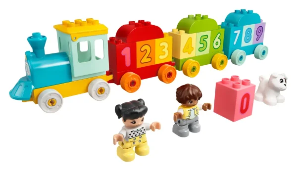 Catch the colorful new LEGO® DUPLO® My First Number Train - Learn To Count (10954). With 10 number bricks for toddlers to load, unload, stack and sort, plus girl, boy and dog DUPLO figures – the play-and-learn fun never ends. The perfect preschool introduction to numbers Toddlers can place the number bricks on and off the wagons, line them up in the correct order and build them together into a number wall. With moving wheels, an opening roof and friendly DUPLO characters to share the fun, the Number Train will transport your toddler to a world of imaginative, developmental play! Hands-on educational toys for toddlers LEGO DUPLO toys put open-ended fun, self-expression and joyful learning into preschoolers’ hands. With DUPLO playsets, parents and young children can share precious developmental milestones as they build together. Introduce toddlers to numbers with LEGO® DUPLO® My First Number Train - Learn To Count (10954). This new version of the iconic Number Train offers more colorful learning fun than ever. Includes 10 number bricks carried in the push-along train’s carriages, plus boy, girl and dog LEGO® DUPLO® figures to inspire imaginative role play. Toddlers improve their fine motor skills as they drive the train then load, unload, stack and sort the number bricks. As children explore play possibilities, they also discover colors and numbers. With its cute characters and colorful, easy-to-handle bricks, the Number Train is ideal for toddlers aged 18 months and up – and for parents keen to share their preschooler’s developmental milestones. The playset measures over 3.5 in. (10 cm) high and 18.5 in. (47 cm) long and combines easily with other LEGO® DUPLO® sets to inspire even more imaginative play possibilities. A toddler-friendly poster-playmat includes full-sized images of the playset to show how the pieces connect to create the train. All LEGO® DUPLO® playsets are expertly designed with imaginative features to encourage open-ended developmental play that parents can share with their little ones. LEGO® DUPLO® playsets satisfy rigorous industry quality standards to ensure they are easy for little fingers to pick up, place and pull apart – it’s been that way since 1969. LEGO® DUPLO® bricks and pieces are dropped, heated, crushed, twisted and analyzed to make sure they meet demanding child safety standards.