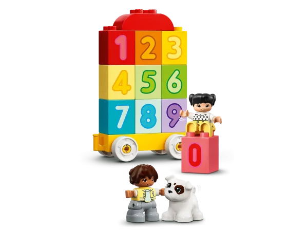 Catch the colorful new LEGO® DUPLO® My First Number Train - Learn To Count (10954). With 10 number bricks for toddlers to load, unload, stack and sort, plus girl, boy and dog DUPLO figures – the play-and-learn fun never ends. The perfect preschool introduction to numbers Toddlers can place the number bricks on and off the wagons, line them up in the correct order and build them together into a number wall. With moving wheels, an opening roof and friendly DUPLO characters to share the fun, the Number Train will transport your toddler to a world of imaginative, developmental play! Hands-on educational toys for toddlers LEGO DUPLO toys put open-ended fun, self-expression and joyful learning into preschoolers’ hands. With DUPLO playsets, parents and young children can share precious developmental milestones as they build together. Introduce toddlers to numbers with LEGO® DUPLO® My First Number Train - Learn To Count (10954). This new version of the iconic Number Train offers more colorful learning fun than ever. Includes 10 number bricks carried in the push-along train’s carriages, plus boy, girl and dog LEGO® DUPLO® figures to inspire imaginative role play. Toddlers improve their fine motor skills as they drive the train then load, unload, stack and sort the number bricks. As children explore play possibilities, they also discover colors and numbers. With its cute characters and colorful, easy-to-handle bricks, the Number Train is ideal for toddlers aged 18 months and up – and for parents keen to share their preschooler’s developmental milestones. The playset measures over 3.5 in. (10 cm) high and 18.5 in. (47 cm) long and combines easily with other LEGO® DUPLO® sets to inspire even more imaginative play possibilities. A toddler-friendly poster-playmat includes full-sized images of the playset to show how the pieces connect to create the train. All LEGO® DUPLO® playsets are expertly designed with imaginative features to encourage open-ended developmental play that parents can share with their little ones. LEGO® DUPLO® playsets satisfy rigorous industry quality standards to ensure they are easy for little fingers to pick up, place and pull apart – it’s been that way since 1969. LEGO® DUPLO® bricks and pieces are dropped, heated, crushed, twisted and analyzed to make sure they meet demanding child safety standards.