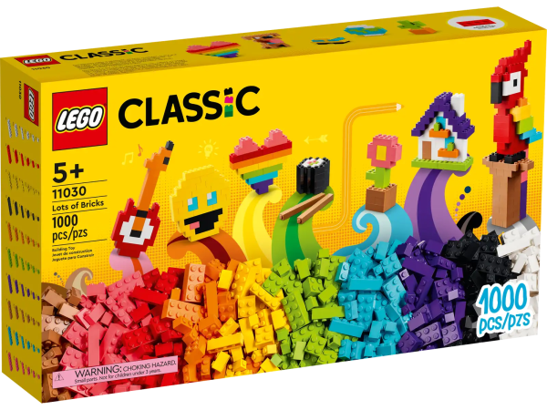 For great play value, look no further than LEGO® Classic Lots of Bricks (11030). This endlessly entertaining building toy is bursting with color and creative possibilities for kids aged 5+. 1,000 bricks in 10 bright colors The set contains large quantities of vibrantly colored LEGO bricks – particularly the original and very popular 2x4 brick! The set comes with clear, printed instructions for building fun model toys, including a car, globe, flower, heart, guitar, house, smiley emoji, parrot, dog and an apple. This set is all about encouraging open-ended creative play. It even includes a magazine packed with building instructions and suggestions for your budding designer. A digital version of the set’s building instructions can also be found within the LEGO Builder app. Great for all the family LEGO Classic 5+ toys put ideas and inspiration into kids’ hands and provide a perfect opportunity for adults to share building fun and developmental milestones with their children. Heaps of colorful bricks – LEGO® Classic Lots of Bricks (11030) is bursting with ideas, inspiration and, of course, bricks for budding designers aged 5+ Packed with play value – The set includes 1,000 bricks in 10 bright colors, plus a magazine filled with building instructions and suggestions Endless creativity – As well as building whatever they can imagine, kids can use the printed instructions to build a car, globe, flower, guitar, house, smiley emoji, parrot and many more fun models Lasting treat for kids – This birthday, holiday or any-day gift will provide years of creative pleasure for any child aged 5+ Made for young builders – The easy-to-follow picture guide makes construction easy and fun. A digital version of the set’s building instructions can also be found within the LEGO® Builder app Bricks that build skills – LEGO® Classic sets put open-ended play and creative self-expression into the hands of young builders Quality guaranteed – LEGO® components meet stringent industry quality standards to ensure they are consistent, compatible and easy to build with Safety assured – LEGO® Classic bricks and pieces are dropped, heated, crushed, twisted and analyzed to make sure they satisfy rigorous global safety standards