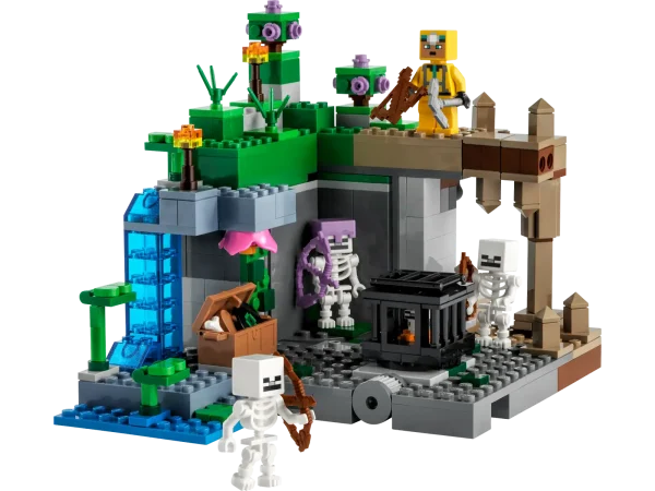 LEGO® Minecraft® The Skeleton Dungeon (21189) is an action-packed toy for Minecraft players aged 8 and up. Classic Minecraft adventures with LEGO creativity This versatile playset pits a cave explorer against hostile skeletons in a multi-biome environment comprising a dripstone cave with stalagmites and stalactites; a lush cave with bushes, vines, water, clay and torches; and the skeletons’ dungeon, which includes a spinning skeleton spawner. Hands-on action includes pushing a stalagmite tomake rocks crash down onto the hostile mobs and rotating a wall to reveal a third skeleton. Weapons include a crossbow and pickaxe, and there’s also a chest containing a music record, bread and a bone. There’s everything a Minecraft player needs to enjoy endless creative adventures! Action-packed set for Minecraft® players – With classic details, hands-on features and multiple biomes, LEGO® Minecraft The Skeleton Dungeon (21189) has everything kids need for endless adventures Iconic features – Includes the cave explorer, 3 skeletons and 3 biomes: a dripstone cave with a rock-fall function; a lush cave with bushes, clay and torches; and a dungeon with a skeleton spawner Many ways to play – Kids can build, explore, battle and operate fun features as they embark on endless Minecraft® adventures, then rebuild the set for even more creative play Gift for kids – Give Minecraft® players aged 8 and up a birthday, holiday or any-day treat with this hands-on version of the video game Reconfigurable fun – Measuring over 5.5 in. (14 cm) high, 7.5 in. (19 cm) wide and 5.5 in. (14 cm) deep, this versatile set is packed with play possibilities Minecraft® made real – LEGO® Minecraft sets give kids a different way to enjoy the video game, with mobs, scenes and features brought to life with the hands-on creativity of LEGO bricks Quality guaranteed – LEGO® components fulfill stringent industry quality standards to ensure they are consistent, compatible and connect and pull apart perfectly every time Safety assured – LEGO® components are dropped, heated, crushed, twisted and analyzed to make sure they satisfy rigorous global safety standards