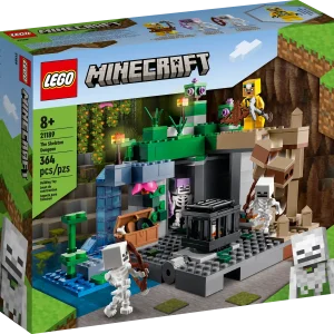 LEGO® Minecraft® The Skeleton Dungeon (21189) is an action-packed toy for Minecraft players aged 8 and up. Classic Minecraft adventures with LEGO creativity This versatile playset pits a cave explorer against hostile skeletons in a multi-biome environment comprising a dripstone cave with stalagmites and stalactites; a lush cave with bushes, vines, water, clay and torches; and the skeletons’ dungeon, which includes a spinning skeleton spawner. Hands-on action includes pushing a stalagmite tomake rocks crash down onto the hostile mobs and rotating a wall to reveal a third skeleton. Weapons include a crossbow and pickaxe, and there’s also a chest containing a music record, bread and a bone. There’s everything a Minecraft player needs to enjoy endless creative adventures! Action-packed set for Minecraft® players – With classic details, hands-on features and multiple biomes, LEGO® Minecraft The Skeleton Dungeon (21189) has everything kids need for endless adventures Iconic features – Includes the cave explorer, 3 skeletons and 3 biomes: a dripstone cave with a rock-fall function; a lush cave with bushes, clay and torches; and a dungeon with a skeleton spawner Many ways to play – Kids can build, explore, battle and operate fun features as they embark on endless Minecraft® adventures, then rebuild the set for even more creative play Gift for kids – Give Minecraft® players aged 8 and up a birthday, holiday or any-day treat with this hands-on version of the video game Reconfigurable fun – Measuring over 5.5 in. (14 cm) high, 7.5 in. (19 cm) wide and 5.5 in. (14 cm) deep, this versatile set is packed with play possibilities Minecraft® made real – LEGO® Minecraft sets give kids a different way to enjoy the video game, with mobs, scenes and features brought to life with the hands-on creativity of LEGO bricks Quality guaranteed – LEGO® components fulfill stringent industry quality standards to ensure they are consistent, compatible and connect and pull apart perfectly every time Safety assured – LEGO® components are dropped, heated, crushed, twisted and analyzed to make sure they satisfy rigorous global safety standards