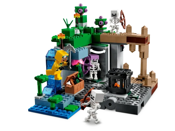 LEGO® Minecraft® The Skeleton Dungeon (21189) is an action-packed toy for Minecraft players aged 8 and up. Classic Minecraft adventures with LEGO creativity This versatile playset pits a cave explorer against hostile skeletons in a multi-biome environment comprising a dripstone cave with stalagmites and stalactites; a lush cave with bushes, vines, water, clay and torches; and the skeletons’ dungeon, which includes a spinning skeleton spawner. Hands-on action includes pushing a stalagmite tomake rocks crash down onto the hostile mobs and rotating a wall to reveal a third skeleton. Weapons include a crossbow and pickaxe, and there’s also a chest containing a music record, bread and a bone. There’s everything a Minecraft player needs to enjoy endless creative adventures! Action-packed set for Minecraft® players – With classic details, hands-on features and multiple biomes, LEGO® Minecraft The Skeleton Dungeon (21189) has everything kids need for endless adventures Iconic features – Includes the cave explorer, 3 skeletons and 3 biomes: a dripstone cave with a rock-fall function; a lush cave with bushes, clay and torches; and a dungeon with a skeleton spawner Many ways to play – Kids can build, explore, battle and operate fun features as they embark on endless Minecraft® adventures, then rebuild the set for even more creative play Gift for kids – Give Minecraft® players aged 8 and up a birthday, holiday or any-day treat with this hands-on version of the video game Reconfigurable fun – Measuring over 5.5 in. (14 cm) high, 7.5 in. (19 cm) wide and 5.5 in. (14 cm) deep, this versatile set is packed with play possibilities Minecraft® made real – LEGO® Minecraft sets give kids a different way to enjoy the video game, with mobs, scenes and features brought to life with the hands-on creativity of LEGO bricks Quality guaranteed – LEGO® components fulfill stringent industry quality standards to ensure they are consistent, compatible and connect and pull apart perfectly every time Safety assured – LEGO® components are dropped, heated, crushed, twisted and analyzed to make sure they satisfy rigorous global safety standards