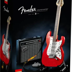 Create your own brick-built 1970s Fender® Stratocaster™ guitar and 65 Princeton® Reverb amplifier with this LEGO® Ideas set (21329). Recall the legendary musicians who have played a Stratocaster® as you recreate its iconic curves and add authentic details such as the posable whammy bar, pickup switch and tuning pegs. The buildable amp has removable panels for easy viewing of the motherboard, reverb tank, speaker and other interior details, plus rubber cables to connect it to the guitar and footswitch. Striking centerpiece This set includes bricks to build the guitar in either red or black, guitar picks in 4 colors and an elegant, foldable stand for the guitar model to complete a delightful display piece. There is also a sticker with the Fender logo made from LEGO bricks for you to attach to your real guitar or amp. Cool collectible This building kit is part of a collection of LEGO sets for adults. It’s a top gift idea for guitar players, Fender fans, music lovers and keen LEGO builders. Recreate a legendary guitar with this wonderfully detailed LEGO® Ideas build-and-display model (21329) of a 1970s Fender® Stratocaster® guitar and a buildable Fender 65 Princeton® Reverb amplifier. The guitar features a posable whammy bar, pickup switch and tuning pegs, six strings, Fender® logo stickers, and a textile strap. The bricks included let you build the guitar in red or black. The amplifier has removable panels for easy viewing of the motherboard, reverb tank, speaker and other interior details, logo stickers, plus connecting rubber cables for the guitar and footswitch. Includes a foldable display stand for the guitar, model-scale guitar picks in 4 colors, plus a sticker of the Fender® logo built from LEGO® bricks to put on your real guitar, amp or wherever you want. Guitar measures over 14 in. (36 cm) long, 4 in. (11 cm) wide and 1 in. (3 cm) deep. This LEGO® display model makes a cool gift for guitar players, music lovers and Fender® Stratocaster® guitar fans. Fun to build solo or with friends and family to share your love of this iconic guitar, music and/or building with LEGO® bricks. This 1,079-piece set comes with a booklet about the history of the Fender® Stratocaster® guitar, the set’s fan designer and LEGO® designers, plus step-by-step instructions for a joyful build. This cool building set was entered in the LEGO® Ideas ‘Music to our Ears’ contest by a fan designer and chosen from the top 9 entries to become the next LEGO Ideas set by the LEGO Ideas review board. LEGO® components meet stringent industry standards to ensure simple, secure connections and robust builds. It’s been that way since 1958. LEGO® building bricks and pieces are tested in almost every way imaginable to ensure that every LEGO set satisfies rigorous global safety standards.