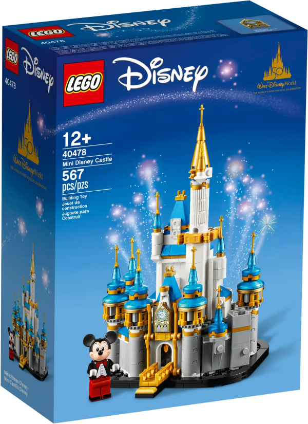 Celebrate the Walt Disney World® Resort’s 50th anniversary with this LEGO® ǀ Disney Mini Disney Castle (40478) set! Fans of Disney’s flagship Magic Kingdom® Park can recreate the iconic Walt Disney World® Resort Cinderella Castle, complete with pearlized golden tower tops, opalescent blue rooftop cones and a vintage-style Mickey Mouse minifigure. This unique display piece makes a perfect gift for birthdays, holidays or other celebrations. Disney fans of all ages will love this beautiful miniature of the flagship Walt Disney World® Resort Cinderella Castle attraction from Disney’s Magic Kingdom® Park in Florida, and a vintage-style Mickey Mouse minifigure. A great gift idea for ages 12 and up, this 567-piece building set makes a unique addition to any Disney collection. Measuring over 8 in. (21 cm) high, 5.5 in. (14 cm) wide and 5.5 in. (13 cm) deep, this LEGO® ǀ Disney Mini Disney Castle makes a striking display piece standing on a mantelpiece or shelf in your home or office.