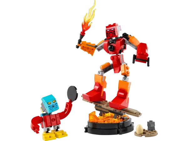 In 2001, The LEGO Group introduced a new theme that would become a sensation: BIONICLE®. This story of mighty heroes with elemental powers took the world by storm, inspiring comics, novels, and movies. Now two of the theme’s most popular characters return with this LEGO® Icons BIONICLE Tahu and Takua (40581) set. The articulated action figures come with a fire sword and a disc-thrower accessory. The set also includes a lava display stand, so you can pay tribute to BIONICLE in your home or office. Get reacquainted with heroes – Tahu and Takua are articulated action figures of iconic heroes from the LEGO® BIONICLE® theme, complete with a fire sword and a disc thrower Watch them surf on lava – The set includes a lava display stand, allowing the duo to surf on the rivers of molten lava that flow from the Mangai volcano Dimensions – This product measures over 5 in. (13 cm) high and 2 in. (6 cm) wide