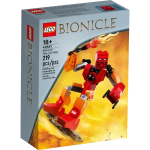 In 2001, The LEGO Group introduced a new theme that would become a sensation: BIONICLE®. This story of mighty heroes with elemental powers took the world by storm, inspiring comics, novels, and movies. Now two of the theme’s most popular characters return with this LEGO® Icons BIONICLE Tahu and Takua (40581) set. The articulated action figures come with a fire sword and a disc-thrower accessory. The set also includes a lava display stand, so you can pay tribute to BIONICLE in your home or office. Get reacquainted with heroes – Tahu and Takua are articulated action figures of iconic heroes from the LEGO® BIONICLE® theme, complete with a fire sword and a disc thrower Watch them surf on lava – The set includes a lava display stand, allowing the duo to surf on the rivers of molten lava that flow from the Mangai volcano Dimensions – This product measures over 5 in. (13 cm) high and 2 in. (6 cm) wide