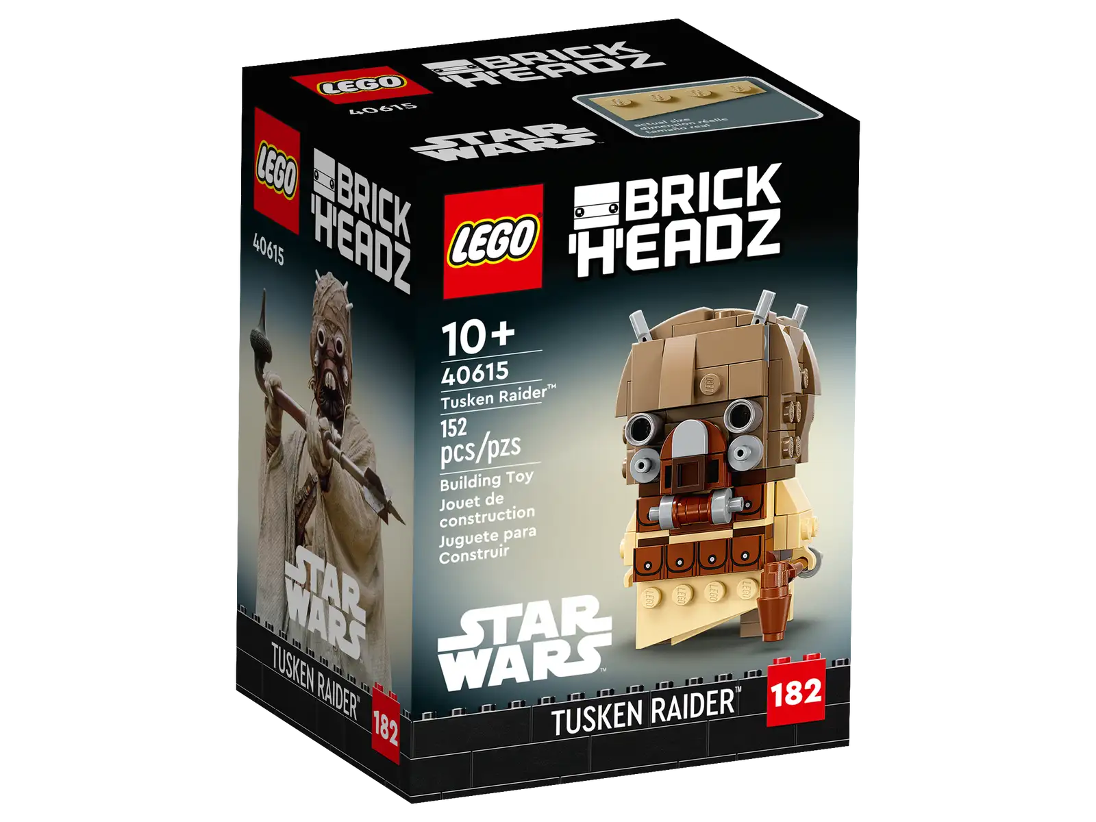 Star Wars™ fans can relive thrilling scenes on Tatooine as they build a LEGO® BrickHeadz™ Tusken Raider (40615) character. With authentic details such as the Star Wars: A New Hope outfit, plus a gaffi stick and blaster, it makes a cool anytime gift for fans aged 10 and up or any Star Wars collector. The brick-built character comes with a baseplate and will make a striking addition to any display of Star Wars construction toys. A Tusken Raider in LEGO® BrickHeadz™ style – A buildable LEGO BrickHeadz Tusken Raider (40615) character in a Star Wars: A New Hope outfit, with a gaffi stick and a blaster Display piece – This 152-piece LEGO® Star Wars™ building set for kids aged 10 and up comes with step-by-step building instructions and includes a baseplate for display Gift idea – This Star Wars™ building toy measures over 3 in. (8 cm) high, 2 in. (5 cm) wide and 2 in. (5 cm) deep. Give it to a Star Wars fan as a birthday present, holiday gift or surprise treat