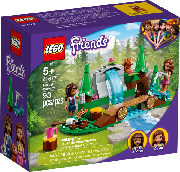 Let little nature lovers bring their passion for the outdoors indoors with the LEGO® Friends Forest Waterfall (41677) playset, where they can imagine exploring the woods with their friends. Adventure around every corner Comprising a pretty waterfall scene, this forest toy comes with LEGO Friends Andrea and Olivia for role-play fun, plus neat details such as a marshmallow on a stick and a campfire to inspire creative, open-ended storytelling. Kids will love playing the explorer discovering the gem behind the hinged waterfall toy. Compact in size, this playset can be left out ready for anytime nature play. A world full of friends LEGO Friends toys are packed with realistic details to spark imaginations, plus cute animals for kids to fall in love with. Introduce little builders to popular toys from Heartlake City where they’ll meet friends to share their passions. Looking for a creative LEGO® Friends gift for a nature-loving kid? The Forest Waterfall (41677) is the perfect present for youngsters who love exploring the great outdoors with their friends. Comes with LEGO® Friends Andrea and Olivia mini-dolls, a squirrel figure, a scooter, campfire, marshmallow on a stick, a bridge that crosses a river and a woodland waterfall. Kids can explore the beautiful forest on the scooter, feed the squirrel toy a chestnut in its pine tree house, use the binoculars to spot wildlife, or discover a gem hidden behind the waterfall. A great gift for kids aged 5+ who love nature. This set lets them bring their love of the outdoors indoors, making it the perfect present for birthdays, Christmas or for when rain stops outside play. This forest set measures over 2 in. (7 cm) high, 6 in. (16 cm) wide and 2 in. (7 cm) deep – the perfect size to keep out on display for anytime play. Comes with a hinged cascade element for easy access to the back of this waterfall toy. Featuring recognizable characters and everyday settings, Heartlake City toys let kids explore the meaning of friendship while getting lost in limitless imaginative play. Along with LEGO® Friends Forest House (41679), Forest Camper Van and Sailboat (41681) and Forest Horseback Riding Center (41683), this playset is perfect for kids who love adventure toys. Popular LEGO® toys meet stringent industry standards to ensure they are compatible and connect and pull apart consistently every time – it’s been that way since 1958. New LEGO® toys are tested to the max to make sure they meet stringent global safety standards.