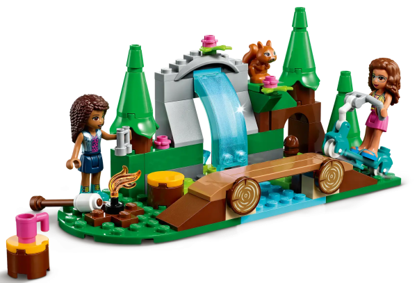 Let little nature lovers bring their passion for the outdoors indoors with the LEGO® Friends Forest Waterfall (41677) playset, where they can imagine exploring the woods with their friends. Adventure around every corner Comprising a pretty waterfall scene, this forest toy comes with LEGO Friends Andrea and Olivia for role-play fun, plus neat details such as a marshmallow on a stick and a campfire to inspire creative, open-ended storytelling. Kids will love playing the explorer discovering the gem behind the hinged waterfall toy. Compact in size, this playset can be left out ready for anytime nature play. A world full of friends LEGO Friends toys are packed with realistic details to spark imaginations, plus cute animals for kids to fall in love with. Introduce little builders to popular toys from Heartlake City where they’ll meet friends to share their passions. Looking for a creative LEGO® Friends gift for a nature-loving kid? The Forest Waterfall (41677) is the perfect present for youngsters who love exploring the great outdoors with their friends. Comes with LEGO® Friends Andrea and Olivia mini-dolls, a squirrel figure, a scooter, campfire, marshmallow on a stick, a bridge that crosses a river and a woodland waterfall. Kids can explore the beautiful forest on the scooter, feed the squirrel toy a chestnut in its pine tree house, use the binoculars to spot wildlife, or discover a gem hidden behind the waterfall. A great gift for kids aged 5+ who love nature. This set lets them bring their love of the outdoors indoors, making it the perfect present for birthdays, Christmas or for when rain stops outside play. This forest set measures over 2 in. (7 cm) high, 6 in. (16 cm) wide and 2 in. (7 cm) deep – the perfect size to keep out on display for anytime play. Comes with a hinged cascade element for easy access to the back of this waterfall toy. Featuring recognizable characters and everyday settings, Heartlake City toys let kids explore the meaning of friendship while getting lost in limitless imaginative play. Along with LEGO® Friends Forest House (41679), Forest Camper Van and Sailboat (41681) and Forest Horseback Riding Center (41683), this playset is perfect for kids who love adventure toys. Popular LEGO® toys meet stringent industry standards to ensure they are compatible and connect and pull apart consistently every time – it’s been that way since 1958. New LEGO® toys are tested to the max to make sure they meet stringent global safety standards.