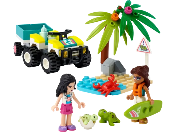 Kids can enjoy fun rescue play with the LEGO® Friends Turtle Protection Vehicle (41697) set. Delight little heroes aged 6+ with an unexpected toy treat, where they can play at helping LEGO Friends Emma save the day by rescuing the baby turtle from the crab. Lots of elements for maximum value – includes a rescue ATV, a surfboard, 2 mini-dolls, including LEGO Friends Emma, and 3 animal figures Perfect for everyday heroes aged 6+ – Know an animal-loving kid who deserves a treat? This animal rescue toy can be given as a birthday gift for kids or an impulse, just-because surprise Go-anywhere vehicle for anytime fun – Measuring over 1 in. (5 cm) high and 3 in. (10 cm) wide, this fun ATV and trailer can be popped in a bag to rescue kids whenever boredom strikes All LEGO® Sets are rigorously tested to satisfy child-safety standards