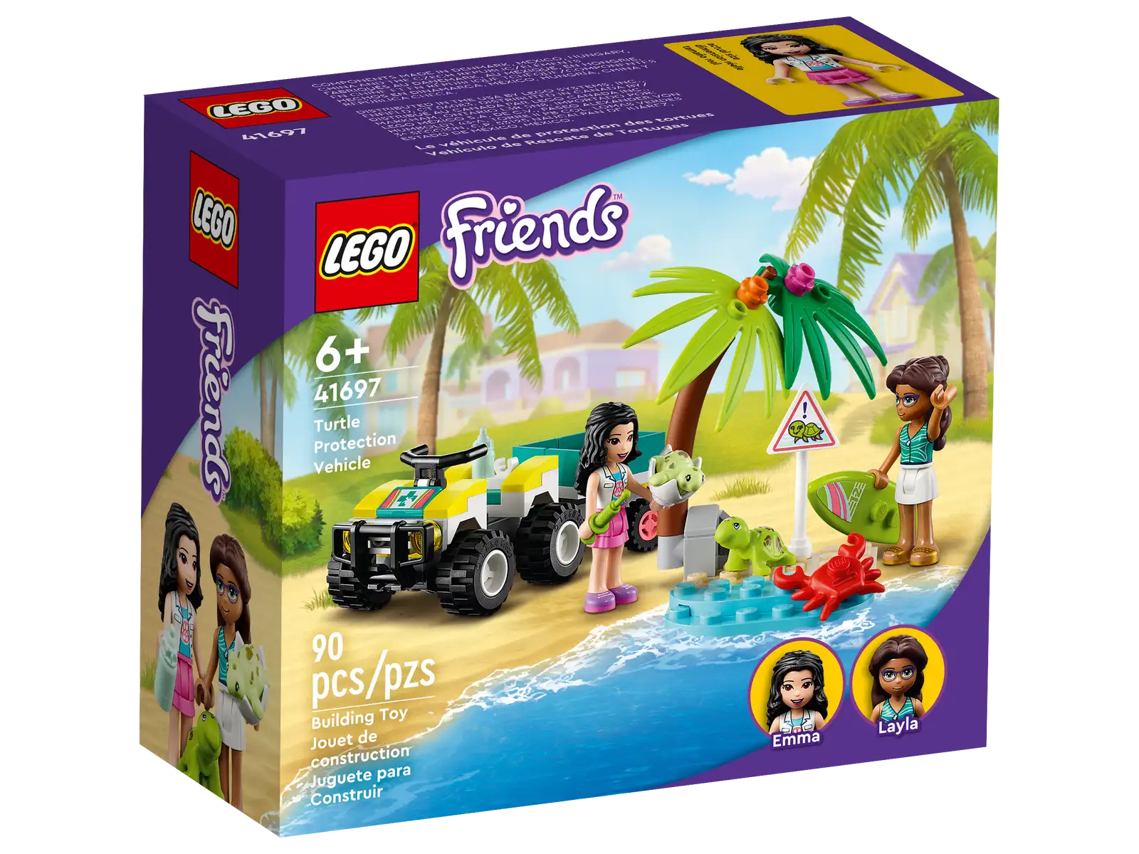 Kids can enjoy fun rescue play with the LEGO® Friends Turtle Protection Vehicle (41697) set. Delight little heroes aged 6+ with an unexpected toy treat, where they can play at helping LEGO Friends Emma save the day by rescuing the baby turtle from the crab. Lots of elements for maximum value – includes a rescue ATV, a surfboard, 2 mini-dolls, including LEGO Friends Emma, and 3 animal figures Perfect for everyday heroes aged 6+ – Know an animal-loving kid who deserves a treat? This animal rescue toy can be given as a birthday gift for kids or an impulse, just-because surprise Go-anywhere vehicle for anytime fun – Measuring over 1 in. (5 cm) high and 3 in. (10 cm) wide, this fun ATV and trailer can be popped in a bag to rescue kids whenever boredom strikes All LEGO® Sets are rigorously tested to satisfy child-safety standards