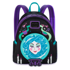 Even without the psychic abilities of Madame Leota, it's possible to see that there's a frightfully fashionable backpack in your future. One of the notorious inhabitants of The Haunted Mansion attraction, Leota's face is framed within her crystal ball on the front of this simulated leather mini backpack by Loungefly that features glow-in-the-dark elements. Magic in the details Created especially for Walt Disney World Resort and Disneyland Resort Simulated leather mini backpack Round exterior front zip pocket features Madame Leota with 3D crystal ball stand detailing Screen art ''Madame Leota - Knower and seer of all'' with The Haunted Mansion logo on back Screen art candles, ribbons and musical instruments on front Screen art candelabra on left side Screen art cat on right side Ribbon, candles and face glow in the dark Double zipper main compartment Loungefly logo metal pulls Blacktone hardware Side slip pockets Fabric lining with allover print of characters and objects from The Haunted Mansion Disney Parks x Loungefly logo label plate Inspired by The Haunted Mansion attraction Part of Disney's Haunted Mansion Trend Collection The bare necessities 60% polyurethane / 40% PVC 10 1/2'' H x 8 3/4'' W x 4 3/4'' D Imported