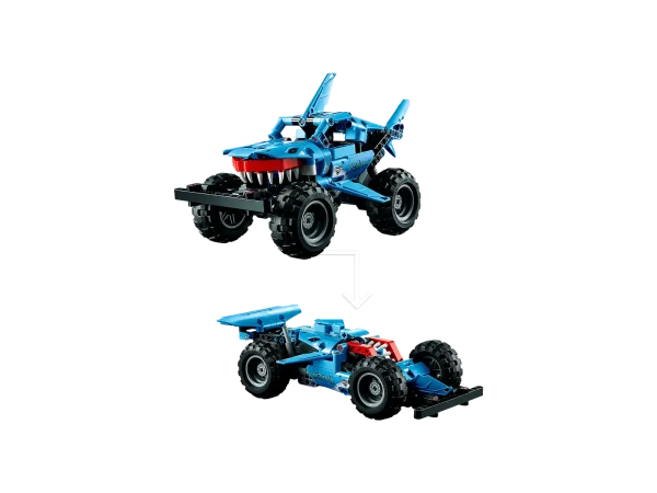 Discover an authentic replica of a Monster Jam™ fan favorite with this LEGO® Technic™ Megalodon™ (42134) pull-back truck building set for kids aged 7+. With true-to-life graphics and colors, this truck is packed with details for kids to discover. The pull-back action makes playtime exciting as kids race their truck and perform cool tricks. The fins move as the monster truck toy powers along, while the realistic shark teeth and large tires add extra realism for hours of fun. Action-packed 2-in-1 toy When it’s time for a new challenge, this 2-in-1 toy truck rebuilds into a lusca Low Racer vehicle. Inspired by the mythical sea monster, this low rider car toy combines a shark and a squid to create a fearsome vehicle, complete with pull-back action for fast-paced play. Inspiring the engineers of tomorrow With vehicles that look and function like the real thing, LEGO Technic buildable models offer a fun introduction to engineering and mechanics for young LEGO fans. Exciting monster truck build – Kids will love building and racing this LEGO® Technic™ Monster Jam™ Megalodon™ 42134 toy truck. With pull-back action, this 2-in-1 toy offers hours of immersive play Interactive play – Use the pull-back feature to send the truck racing along before recreating cool monster truck tricks 2-in-1 toy – The fun goes on as kids can rebuild their truck into a lusca Low Racer low rider car toy, inspired by another legendary sea monster Ideal for boys and girls aged 7+ – A great introduction to building and engineering for young monster truck fans. Makes a great birthday gift for Monster Jam™ fans A mighty model – The Megalodon™ truck measures over 5 in. (13 cm) high, 9 in. (24 cm) long and 5 in. (13 cm) wide, making this buildable model perfect for creative play Authentic details – Just like the real-life Monster Jam™ Megalodon™, this LEGO® Technic™ toy version features the distinctive shark teeth, plus fins that move as the vehicle powers along Stickers included – Kids will love adding the sticker graphics to recreate the striking looks of the Monster Jam™ Megalodon™ shark truck Inspire future engineers – The LEGO® Technic™ universe offers advanced building sets for LEGO fans who are ready for their next building challenge Quality materials – LEGO® Technic™ components meet strict industry standards so you can be sure they are consistent, compatible and connect reliably every time Always safe – LEGO® Technic™ components are tested to the max to make sure they meet strict global safety standards