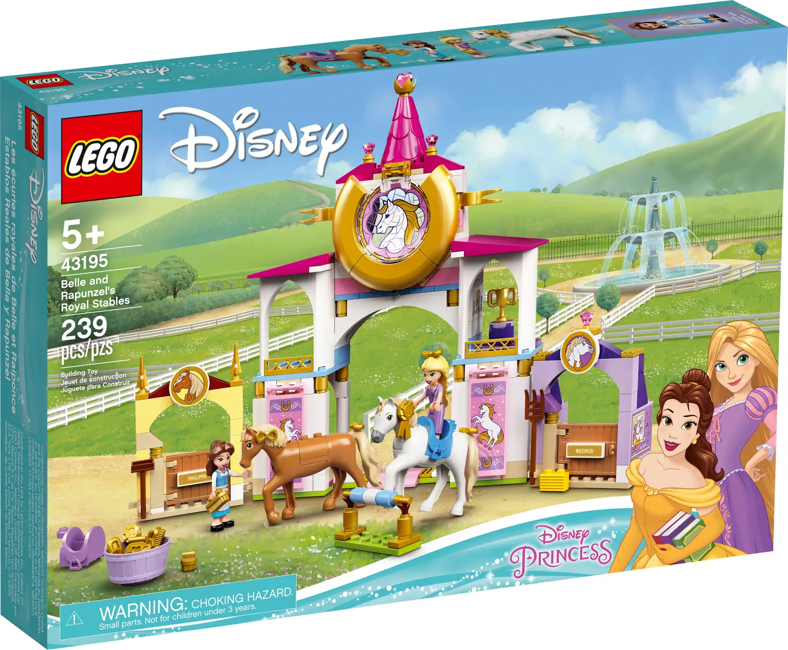 Thrill any Disney Princess fan who also loves horses with this detailed LEGO® ǀ Disney Belle and Rapunzel’s Royal Stables (43195) buildable toy set, featuring a large main stable with trophy and accessory rooms, a cozy attic space and 2 smaller, detachable horse stalls. This imaginative set includes printed building instructions and digital Instructions PLUS via the LEGO Building Instructions app. The guided building process lets even younger builders feel like master builders… awesome! Open-ended creative play Kids will love playing with this set and its accessories, including hay, horse food, saddles, stable tools and a trophy, to help kick-start a child’s imagination as they care for the animals and role-play exciting stories. Beloved characters, ready for fun This creative set gets kids playing with 2 mini-doll figures – Disney’s Belle and Rapunzel – plus rideable Maximus and Philippe LEGO horse figures. This premium Disney Princess gift will be tops, one that all the kidstalk about. Kick-start fun role-play with this LEGO® ǀ Disney Belle and Rapunzel’s Royal Stables (43195) set, a different and unique Disney Princess construction gift. Play starts with building and doesn’t end! Inventive adventures await. This creative set features a 3-level stable with 5 rooms, 2 small, detachable stalls, a sticker sheet and plenty of play starters for imaginative fun. 2 beloved characters, Disney’s Belle and Rapunzel, are ready for work and play in this top buildable toy. The awesome kit also includes 2 LEGO® horse figures, Maximus and Philippe. Any Disney Princess fan aged 5 and up will love this set. Kids can create endless stories with this premium gift set that will wow friends and is perfect for hours of imaginative play. Made for play or display. With the stable and connected stalls measuring over 9.5 in. (24 cm) high, 13 in. (33 cm) wide and 2.5 in. (7 cm) deep, this set is made for play and looks cool on a shelf. Want to give kids an even more awesome building experience? Now you can with digital Instructions PLUS! With intuitive modes like zoom, rotate and ghost mode, it’s LEGO® building for the digital age! With detailed mini-doll figures and ridable horse figures, this Disney Princess buildable toy set encourages open creative play, helping to build important skills with lots of fun story starters. LEGO® components meet rigorous industry standards to ensure they are consistent, compatible and connect and pull apart reliably every time– it’s been that way since 1958. LEGO® components are dropped, heated, crushed, twisted and analyzed to make sure they meet strict global safety standards.
