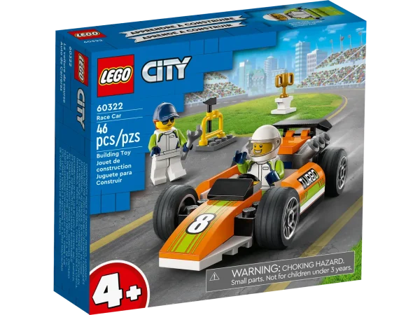 Introduce kids to a world of fun and excitement with this LEGO® City Race Car (60322) toy playset, featuring an F1-style car, plus tools and a winner’s trophy. Just add the mechanic and racing driver minifigures for hours of exciting racing adventures! Building fun for boys and girls aged 4 and up This 4+ toy construction set includes a pictorial printed building guide and a LEGO Starter Brick element – a pre-molded base from which to start building. You also get digital building instructions, available in the free LEGO Building Instructions app for smartphones and tablets. This amazing interactive guide lets kids zoom, rotate and visualize the finished model from all angles as they build. A world of fun LEGO City Great Vehicles playsets put kids at the heart of the action with cool toys that shift imaginative play into top gear. Children get to explore all kinds of land, air and water vehicles and play out fun scenarios that depict real life in an exciting way. Racing action for kids aged 4+ – Move imaginative play into the fast lane with this LEGO® City Race Car (60322) toy playset. A fun introduction to the LEGO City Great Vehicles universe What’s in the box? – Everything kids need to create a toy Race Car, plus a winner’s trophy, tools and driver and mechanic minifigures F1-style detailing – Kids get to explore the toy race car as they build, before popping the driver behind the wheel for hours of imaginative racing fun A fun anytime gift – This LEGO® City Great Vehicles race car toy building set can be given as a birthday, holiday or any-other-day gift for kids aged 4 and up Play on the go – When built, the race car measures over 1 in. (3 cm) high, 4 in. (11 cm) long and 2 in. (5 cm) wide, so it can be played with wherever kids go Includes fun minifigure accessories – This race car playset comes with a toy LEGO® hammer, wrench, crash helmet and winner’s trophy, for race action and minifigure pit-stop repairs Guidance for younger builders – This 4+ set includes a LEGO® Starter Brick element, pictorial building guide and digital building instructions, available in the free LEGO Building Instructions app Shift creative play up a gear – LEGO® City Great Vehicles playsets come with realistic toy vehicles and fun characters. Kids develop key skills and confidence as they build and play Quality assured – All LEGO® components meet stringent industry standards to ensure they are consistent, compatible and fun to build with: it’s been that way since 1958 Safety first – LEGO® components are dropped, heated, crushed, twisted and analyzed to make sure they meet strict global standards for safety