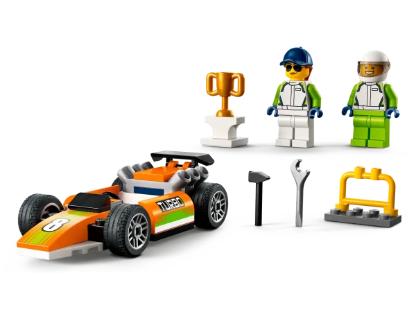 Introduce kids to a world of fun and excitement with this LEGO® City Race Car (60322) toy playset, featuring an F1-style car, plus tools and a winner’s trophy. Just add the mechanic and racing driver minifigures for hours of exciting racing adventures! Building fun for boys and girls aged 4 and up This 4+ toy construction set includes a pictorial printed building guide and a LEGO Starter Brick element – a pre-molded base from which to start building. You also get digital building instructions, available in the free LEGO Building Instructions app for smartphones and tablets. This amazing interactive guide lets kids zoom, rotate and visualize the finished model from all angles as they build. A world of fun LEGO City Great Vehicles playsets put kids at the heart of the action with cool toys that shift imaginative play into top gear. Children get to explore all kinds of land, air and water vehicles and play out fun scenarios that depict real life in an exciting way. Racing action for kids aged 4+ – Move imaginative play into the fast lane with this LEGO® City Race Car (60322) toy playset. A fun introduction to the LEGO City Great Vehicles universe What’s in the box? – Everything kids need to create a toy Race Car, plus a winner’s trophy, tools and driver and mechanic minifigures F1-style detailing – Kids get to explore the toy race car as they build, before popping the driver behind the wheel for hours of imaginative racing fun A fun anytime gift – This LEGO® City Great Vehicles race car toy building set can be given as a birthday, holiday or any-other-day gift for kids aged 4 and up Play on the go – When built, the race car measures over 1 in. (3 cm) high, 4 in. (11 cm) long and 2 in. (5 cm) wide, so it can be played with wherever kids go Includes fun minifigure accessories – This race car playset comes with a toy LEGO® hammer, wrench, crash helmet and winner’s trophy, for race action and minifigure pit-stop repairs Guidance for younger builders – This 4+ set includes a LEGO® Starter Brick element, pictorial building guide and digital building instructions, available in the free LEGO Building Instructions app Shift creative play up a gear – LEGO® City Great Vehicles playsets come with realistic toy vehicles and fun characters. Kids develop key skills and confidence as they build and play Quality assured – All LEGO® components meet stringent industry standards to ensure they are consistent, compatible and fun to build with: it’s been that way since 1958 Safety first – LEGO® components are dropped, heated, crushed, twisted and analyzed to make sure they meet strict global standards for safety