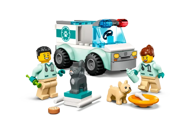 Budding vets and animal-lovers aged 4+ will enjoy this LEGO® City Vet Van Rescue (60382) building set, featuring a toy rescue vehicle with a removable stretcher, 2 veterinary minifigures, dog and cat figures and fun accessories for hours of imaginative pet-care play. Designed for preschoolers and youngsters This 4+ playset comes with a LEGO Starter Brick element, pictorial instructions and the LEGO Builder app – a digital building companion with intuitive zoom and rotate tools that enable kids to visualize the finished model from all angles as they build. A play-and-learn building toy LEGO City sets help kids develop confidence and key life skills with realistic toys and fun characters that inspire open-ended imaginative play. Animal-care toy playset for kids aged 4+ – Budding vets and animal lovers will adore this LEGO® City Vet Van Rescue (60382) play-and-learn building set What’s in the box? – Everything kids need to create a toy animal-rescue vehicle, plus 2 vet minifigures, dog and cat figures and fun accessories Imaginative play – Kids can help the poorly pets onto the stretcher, before popping the vet minifigures into the driver’s cab and heading to the nearest vet clinic A fun anytime gift – This vet-themed playset can be given as a birthday, holiday or any-other-day gift for kids aged 4 and up Dimensions – The veterinary van measures over 2 in. (5 cm) high, 3.5 in. (9 cm) long and 1.5 in. (5 cm) wide Fun-LEGO® minifigure accessories – Includes a toy syringe, baby bottle, dog bowl and bone Guidance for younger builders – This 4+ set includes a LEGO® Starter Brick element, a simple pictorial building guide and digital mentoring via the LEGO Builder app A play-and-learn buildingtoy – LEGO® City sets help kids develop confidence and key life skills with fun toys and characters that inspire open-ended imaginative play Quality assured – All LEGO® components meet stringent industry standards to ensure they are consistent, compatible and fun to build with: it’s been that way since 1958 Safety first – LEGO® components are dropped, heated, crushed, twisted and analyzed to make sure they meet strict global standards for safety