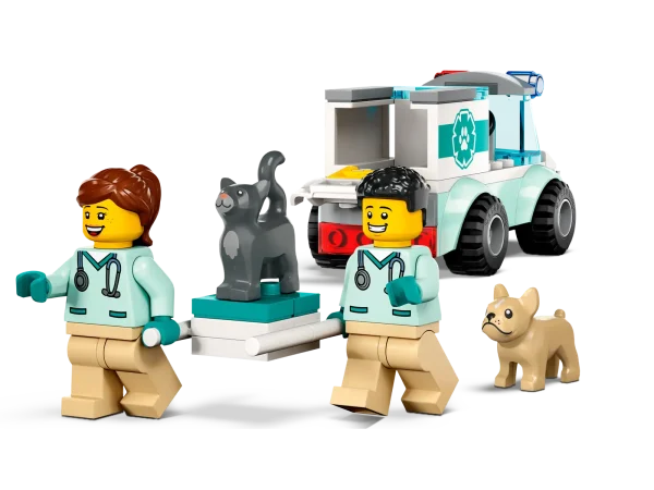 Budding vets and animal-lovers aged 4+ will enjoy this LEGO® City Vet Van Rescue (60382) building set, featuring a toy rescue vehicle with a removable stretcher, 2 veterinary minifigures, dog and cat figures and fun accessories for hours of imaginative pet-care play. Designed for preschoolers and youngsters This 4+ playset comes with a LEGO Starter Brick element, pictorial instructions and the LEGO Builder app – a digital building companion with intuitive zoom and rotate tools that enable kids to visualize the finished model from all angles as they build. A play-and-learn building toy LEGO City sets help kids develop confidence and key life skills with realistic toys and fun characters that inspire open-ended imaginative play. Animal-care toy playset for kids aged 4+ – Budding vets and animal lovers will adore this LEGO® City Vet Van Rescue (60382) play-and-learn building set What’s in the box? – Everything kids need to create a toy animal-rescue vehicle, plus 2 vet minifigures, dog and cat figures and fun accessories Imaginative play – Kids can help the poorly pets onto the stretcher, before popping the vet minifigures into the driver’s cab and heading to the nearest vet clinic A fun anytime gift – This vet-themed playset can be given as a birthday, holiday or any-other-day gift for kids aged 4 and up Dimensions – The veterinary van measures over 2 in. (5 cm) high, 3.5 in. (9 cm) long and 1.5 in. (5 cm) wide Fun-LEGO® minifigure accessories – Includes a toy syringe, baby bottle, dog bowl and bone Guidance for younger builders – This 4+ set includes a LEGO® Starter Brick element, a simple pictorial building guide and digital mentoring via the LEGO Builder app A play-and-learn buildingtoy – LEGO® City sets help kids develop confidence and key life skills with fun toys and characters that inspire open-ended imaginative play Quality assured – All LEGO® components meet stringent industry standards to ensure they are consistent, compatible and fun to build with: it’s been that way since 1958 Safety first – LEGO® components are dropped, heated, crushed, twisted and analyzed to make sure they meet strict global standards for safety