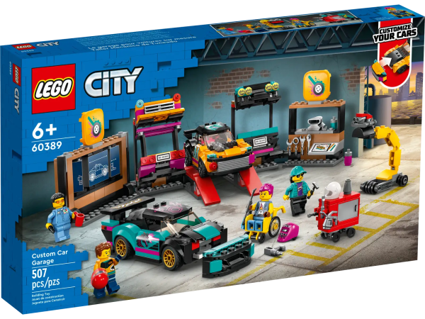 Customizing cars is child’s play with the LEGO® City Custom Car Garage (60389) playset, including a workshop with lots of cool functions and 2 customizable toy cars. Kids can choose from a range of engines and modular front and rear sections, with different headlights, bumpers and spoilers, to create their own designs. Includes 2 mechanic and 2 driver minifigures with fun accessories. Interactive instructions add to the building fun This 6+ playset comes with an easy-to-follow pictorial building guide and the LEGO Builder app – an interactive building guide with intuitive zoom and rotate tools that enable kids to visualize models from all angles as they build. LEGO City Great Vehicles – Cool toys for kids Kids grow up surrounded by amazing vehicles and machines, and with LEGO City Great Vehicles building sets they get to explore them up close, with realistic models and fun characters that inspire open-ended imaginative play. Customizing cars is kids’ play – This multi-feature LEGO® City Custom Car Garage (60389) is packed with features that will shift imaginative play up a gear What's in the box? – All kids need to create a custom car workshop with a configuration wall, ramps, engine hoist and 2 customizable cars, plus 2 mechanic and 2 driver minifigures Fun functions – Kids can choose from a range of toy engines and modular front and rear sections with different headlights, bumpers and spoilers to build their own custom cars Designed for kids who love cool cars – Makes a fun holiday, birthday or any-day gift for kids aged 6+ Dimensions – When built and assembled, the LEGO® City Custom Car Garage measures over 3.5 in. (9 cm) high, 12.5 in. (32 cm) wide and 5 in. (12 cm) deep Lots of LEGO® minifigure accessories – Includes a toy welding torch, welding mask and tool kit Printed and digital building guides – Kids can zoom, rotate and view models from all angles as they build with the LEGO® Builder app for smartphones and tablets Toys that nurture key life skills – LEGO® City playsets help kids develop confidence and creative skills with buildable toys and fun characters that inspire imaginative play Quality in focus – All LEGO® components meet strict industry standards to ensure they are consistent, compatible and fun to build with Safety checked – LEGO® bricks and pieces are dropped, heated, crushed, twisted and analyzed to make sure they meet stringent global standards for safety
