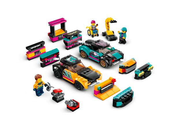 Customizing cars is child’s play with the LEGO® City Custom Car Garage (60389) playset, including a workshop with lots of cool functions and 2 customizable toy cars. Kids can choose from a range of engines and modular front and rear sections, with different headlights, bumpers and spoilers, to create their own designs. Includes 2 mechanic and 2 driver minifigures with fun accessories. Interactive instructions add to the building fun This 6+ playset comes with an easy-to-follow pictorial building guide and the LEGO Builder app – an interactive building guide with intuitive zoom and rotate tools that enable kids to visualize models from all angles as they build. LEGO City Great Vehicles – Cool toys for kids Kids grow up surrounded by amazing vehicles and machines, and with LEGO City Great Vehicles building sets they get to explore them up close, with realistic models and fun characters that inspire open-ended imaginative play. Customizing cars is kids’ play – This multi-feature LEGO® City Custom Car Garage (60389) is packed with features that will shift imaginative play up a gear What's in the box? – All kids need to create a custom car workshop with a configuration wall, ramps, engine hoist and 2 customizable cars, plus 2 mechanic and 2 driver minifigures Fun functions – Kids can choose from a range of toy engines and modular front and rear sections with different headlights, bumpers and spoilers to build their own custom cars Designed for kids who love cool cars – Makes a fun holiday, birthday or any-day gift for kids aged 6+ Dimensions – When built and assembled, the LEGO® City Custom Car Garage measures over 3.5 in. (9 cm) high, 12.5 in. (32 cm) wide and 5 in. (12 cm) deep Lots of LEGO® minifigure accessories – Includes a toy welding torch, welding mask and tool kit Printed and digital building guides – Kids can zoom, rotate and view models from all angles as they build with the LEGO® Builder app for smartphones and tablets Toys that nurture key life skills – LEGO® City playsets help kids develop confidence and creative skills with buildable toys and fun characters that inspire imaginative play Quality in focus – All LEGO® components meet strict industry standards to ensure they are consistent, compatible and fun to build with Safety checked – LEGO® bricks and pieces are dropped, heated, crushed, twisted and analyzed to make sure they meet stringent global standards for safety