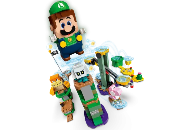 Introduce children to the interactive LEGO® Super Mario™ universe with this Adventures with Luigi Starter Course (71387). An awesome gift toy for trend-setting kids, it features a LEGO® Luigi™ figure that gives instant expressive responses via an LCD screen and speaker. Players earn digital coins for helping LEGO Luigi complete spinning seesaw and flying challenges, interactions with Pink Yoshi and defeating Boom Boom and a Bone Goomba. The nougat-brown-colored bricks in this Tower biome also trigger different reactions from LEGO Luigi, and the ? Block offers extra rewards. Creative fun Find building instructions in the free LEGO Super Mario app, which also includes inspiration for ways to rebuild levels and more. Unlimited possibilities Collectible LEGO Super Mario toy playsets offer a new way to play, in the real world, with iconic Super Mario characters. The Starter Courses and Expansion Sets, plus Power-Up Packs, combine in limitless ways to allow fans to build their own levels. The LEGO® Luigi™ figure is powered by 2 x AAA batteries (not included), delivering a highly interactive play experience where players get instant feedback and rewards for creativity. Introduce Super Mario™ fans to the real-world LEGO® Super Mario™ universe with this Adventures with Luigi Starter Course (71387), featuring a LEGO® Luigi™ figure for fun interactive play. LEGO® Luigi™ has a color sensor, an LCD screen to display many different instant reactions to movement, and a speaker that plays iconic sounds and music from the video game. Move LEGO® Luigi™ from Start Pipe to Goal Pole, collecting digital coins for spinning seesaw and flying challenges and interacting with the ? Block and Pink Yoshi, Boom Boom and Bone Goomba figures. The nougat-brown-colored bricks, which signify the Tower biome, trigger different reactions from LEGO® Luigi™. This modular, 280-piece LEGO® toy building set makes a fun birthday or holiday gift for creative kids aged 6 and up. It can be rebuilt and combined with other LEGO® Super Mario™ sets in many ways. The free LEGO® Super Mario™ app offers building instructions, creative tips and a safe platform for kids to share ideas. For a list of compatible Android and iOS devices, visit LEGO.com/devicecheck. Collectible LEGO® Super Mario™ toy playsets bring iconic Super Mario characters into the real world, offering fans limitless ways to expand, rebuild, customize and create their own unique levels. LEGO® bricks and pieces satisfy demanding industry standards to guarantee that they are compatible and connect simply and securely – it’s been that way since 1958. LEGO® components are tested in almost every way imaginable to make sure that they satisfy stringent global safety standards.