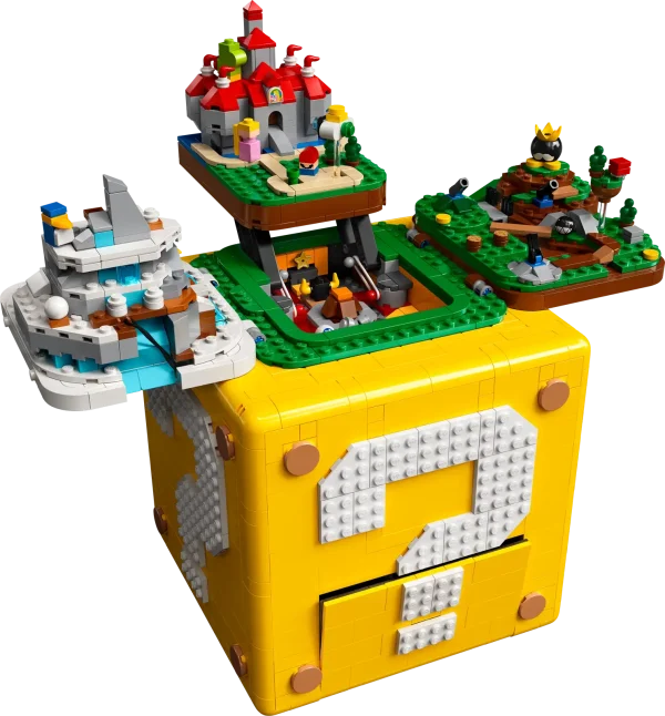 Rekindle fond memories as you build, display and play with the LEGO® Super Mario 64™ ? Block (71395). Twenty-five years on from the launch of the Super Mario 64 video game, this set features a brick-built ? Block that opens to reveal instantly recognizable levels from the game: Peach’s Castle, Bob-omb Battlefield, Cool, Cool Mountain and Lethal Lava Trouble. There are also 10 microfigures of iconic characters to place in the detailed scenes. Interactive play A delightful gift for any Super Mario fan, the set comes with step-by-step building instructions. For interactive play, add a LEGO® Mario™ or LEGO® Luigi™ figure from the 71360/71387 Starter Courses (sold separately) and collect 10 hidden Power Stars to reveal secret reactions and more. Limitless possibilities The LEGO Super Mario range includes Starter Courses, Expansion Sets and Power-Up Packs, allowing builders to expand, rebuild and create unique levels. Pay tribute to the classic Super Mario 64™ video game in LEGO® style with this brick-built version of the ? Block (71395) for display and interactive play. Includes 10 LEGO® Super Mario™ microfigures: Mario, Yoshi, Princess Peach, and King Bob-omb, as well as a Chain Chomp, Big Bully, Mr. I, Lakitu, penguin and baby penguin. The ? Block measures over 7 in. (18cm) high, wide and deep, and opens to reveal 4 detailed Super Mario 64™ levels: Peach’s Castle, Bob-omb Battlefield, Cool, Cool Mountain and Lethal Lava Trouble. For interactive play, add the LEGO® Mario™ or LEGO® Luigi™ figure from the 71360/71387 Starter Courses (sold separately) and collect 10 hidden Power Stars to reveal secret reactions and more. This collectible, 2,064-piece LEGO® building set makes a cool birthday present, holiday gift or surprise treat for fans of Super Mario 64™, any gaming fan and lovers of all things retro. Step-by-step instructions are included with this set so even a LEGO® Super Mario™ fan who is a newcomer to LEGO sets can build with confidence and enjoy the process. This LEGO® Super Mario™ set is part of a collection of premium-quality LEGO building kits designed for adults who enjoy fun, creative, DIY projects. LEGO® components comply with rigorous industry quality standards, meaning that they connect simply and securely for robust builds. LEGO® building bricks and pieces are tested in almost every way imaginable to make sure that they meet demanding global safety standards.