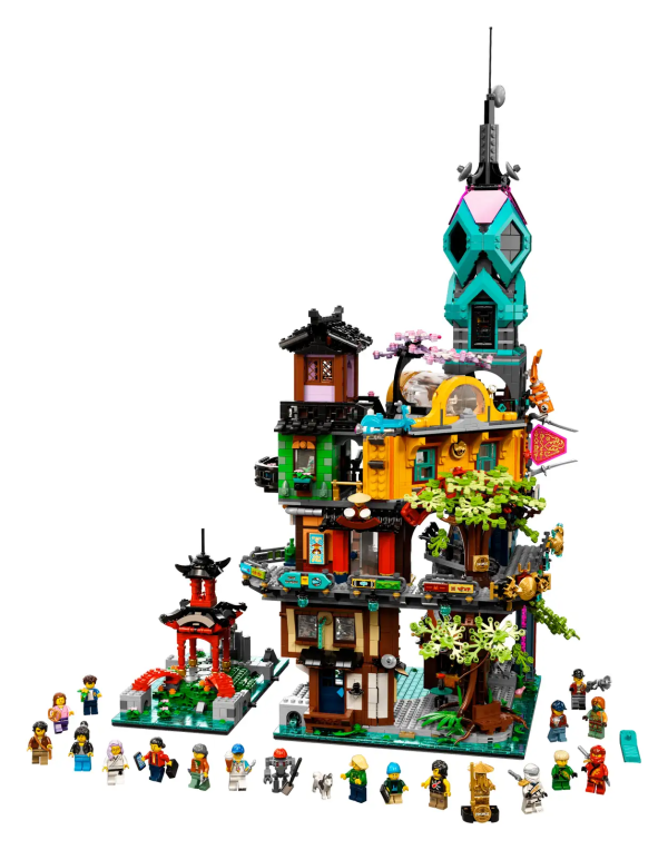 Rediscover cherished memories and favorite ninja heroes with this NINJAGO® City Gardens (71741) set for play and display. Celebrate the 10th anniversary of the world of NINJAGO by enjoying a rewarding and fun-filled building task. A ninja toy for creative fun There is something to enthrall NINJAGO fans on each of the brilliantly detailed 5 tiers, including an ice cream shop, Chen’s noodle house, the control room and a museum celebrating the ninjas’ rich history. The building set is also packed with 19 minifigures, including all of the ninjas and some their allies, to enhance the build-and-play experience. The ultimate construction set for all NINJAGO fans. This hugely impressive model is guaranteed to excite NINJAGO fans of all ages: a nostalgia-filled tower to proudly display for older builders, and a world of play opportunities for youngsters. The mammoth set has 5,685 pieces, so parents can also enjoy a rewarding and fun bonding experience building it with their children. Spectacular NINJAGO® City Gardens (71741) 5-tiered ninja house model to build and play with, or display to celebrate the 10th anniversary of the NINJAGO world. House playset has an incredible 19 minifigures to enhance role play including Young Lloyd, Kai, Zane, Urban Cole, Urban Jay, Urban Nya, Wu Legacy, Misako, Ronin, Hai, Cece, Mei and Tito. Model is packed with rooms, including an ice cream shop, Chen’s noodle house, a ninja control room and a museum, all with accessories and details inspired by the ninjas’ rich history. Each of the model’s 5 tiers lifts off for easy play action, and there is a ladder that can be pulled up and down at the back. This 5,685-piece ninja playset is a great birthday gift for a passionate NINJAGO® or LEGO® fan and can be a fun bonding experience when a parent and child build it together. The ninja house measures over 29 in. (73 cm) high, 17.5 in. (44 cm) long and 13 in. (33 cm) wide, which is sure to impress when placed on display. Includes a collectible golden Wu Legacy minifigure to also celebrate the 10th anniversary of LEGO® NINJAGO® toys. LEGO® NINJAGO® has an amazing collection of cool toys for play or display, including mechs, dragons, cars and boats. For more than six decades LEGO® bricks have been made from the highest-quality materials to ensure they consistently pull apart. Ninja skills not needed! LEGO® building bricks meet the highest safety standards in the world, so your kids are in safe hands with LEGO playsets.