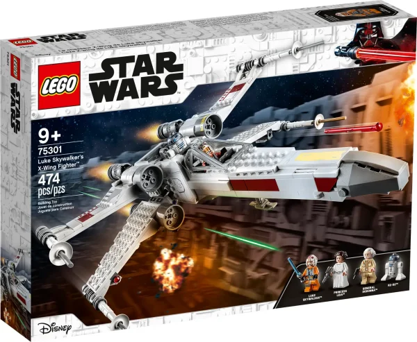 Children become heroes in their own epic stories with this cool LEGO® brick version of Luke Skywalker’s X-wing Fighter (75301) from the classic Star Wars™ trilogy. It’s packed with authentic details to delight fans, including an opening LEGO minifigure cockpit with space behind for R2-D2, wings that can be switched to attack position at the touch of a button, retractable landing gear and 2 spring-loaded shooters. Play and display This awesome building toy for kids features Luke Skywalker, Princess Leia and General Dodonna LEGO minifigures, each with weapons, including Luke’s lightsaber, plus an R2-D2 LEGO droid figure. The best buildable toys for kids The LEGO Group has been recreating iconic starships, vehicles, locations and characters from the Star Wars universe since 1999. LEGO Star Wars is now its most successful theme with fun gift ideas for creative kids, and adults too. Recreate scenes from the classic Star Wars™ trilogy with this awesome building toy for kids, featuring a LEGO® brick-built version of Luke Skywalker’s iconic X-wing Fighter (75301). Includes Luke Skywalker, Princess Leia and General Dodonna LEGO® minifigures, each with weapons including Luke’s lightsaber, plus an R2-D2 LEGO droid figure for role-play adventures. The X-wing features an opening LEGO® minifigure cockpit, space for R2-D2, wings that can be switched to attack position at the touch of a button, retractable landing gear and 2 spring-loaded shooters. Fun to build and play with solo or as a group activity, this building toy makes a super birthday present, holiday gift or surprise treat for creative kids and any Star Wars™ fan aged 9 and up. This starfighter construction model measures over 3 in. (8 cm) high, 12.5 in. (31 cm) long and 11 in. (28 cm) wide, and looks awesome displayed in a child’s bedroom between playtime missions. Buying for a big Star Wars™ fan who is a LEGO® beginner? Don’t worry. This set comes with step-by-step, illustrated instructions so they can build with Jedi-like confidence. LEGO® Star Wars™ sets are fabulous for kids (and adult fans) to recreate scenes from the saga, dream up original stories or just build and proudly display the construction models. Ever since 1958, LEGO® components have met stringent industry standards, meaning they are compatible and connect consistently – no need to use the Force! LEGO® components are tested in almost every way imaginable to ensure they meet rigorous safety standards.