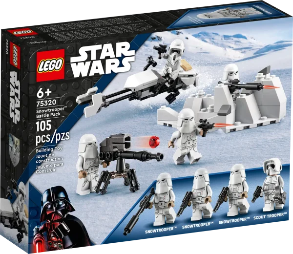 Let young fans build their own army and recreate Star Wars: The Empire Strikes Back action with the Snowtrooper Battle Pack (75320). It features 4 LEGO® minifigures with assorted blaster weapons, a buildable Imperial Hoth speeder bike, stud-shooting E-Web heavy repeating blaster and snow trench with extra ammunition. This building toy makes an awesome little gift or reward for creative kids aged 6 and up, to boost their collection of Snowtroopers and add new play possibilities to their other LEGO Star Wars™ sets. Digital building tools This set comes with step-by-step building instructions. And check out digital instructions on the LEGO Building Instructions app, with zoom and rotate viewing tools to enhance the experience. Creative fun The LEGO Group has been creating brick-built versions of iconic Star Wars starships, vehicles, locations and characters for over two decades. There is a huge array of buildable models for play and display that will excite fans all ages. Building set for battle play – With this LEGO® Star Wars™ Snowtrooper Battle Pack (75320), youngsters can build an army and reimagine epic Star Wars: The Empire Strikes Back scenes 4 LEGO® minifigures – A Hoth Scout Trooper and 3 Snowtroopers, plus 2 blaster guns, a blaster rifle and blaster pistol Mini builds – An Imperial Hoth speeder bike (which also combines with the 75313 AT-AT set), stud-shooting E-Web heavy repeating blaster and a snow trench with extra ammunition Gift idea for ages 6 and up – Give this 105-piece building toy to any kid who is into Star Wars: The Empire Strikes Back as a birthday or holiday gift or anytime treat Portable play – The speeder bike measures over 1 in. (3 cm) high, 4.5 in. (12 cm) long and 1 in. (3 cm) wide. This compact set will fit in a kid’s backpack ready for play wherever they go Interactive building instructions – Find instructions in the pack and on the free LEGO® Building Instructions app, which features digital viewing tools to enhance the building experience Sets for all ages – LEGO® Star Wars™ sets allow kids and adult fans to recreate iconic scenes, make up their own unique stories or simply display the construction models High quality – LEGO® components meet stringent industry standards, ensuring a simple, secure connection every time Safety first – LEGO® bricks and pieces are tested in almost every way imaginable to make sure they satisfy rigorous safety standards