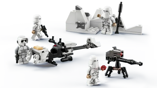 Let young fans build their own army and recreate Star Wars: The Empire Strikes Back action with the Snowtrooper Battle Pack (75320). It features 4 LEGO® minifigures with assorted blaster weapons, a buildable Imperial Hoth speeder bike, stud-shooting E-Web heavy repeating blaster and snow trench with extra ammunition. This building toy makes an awesome little gift or reward for creative kids aged 6 and up, to boost their collection of Snowtroopers and add new play possibilities to their other LEGO Star Wars™ sets. Digital building tools This set comes with step-by-step building instructions. And check out digital instructions on the LEGO Building Instructions app, with zoom and rotate viewing tools to enhance the experience. Creative fun The LEGO Group has been creating brick-built versions of iconic Star Wars starships, vehicles, locations and characters for over two decades. There is a huge array of buildable models for play and display that will excite fans all ages. Building set for battle play – With this LEGO® Star Wars™ Snowtrooper Battle Pack (75320), youngsters can build an army and reimagine epic Star Wars: The Empire Strikes Back scenes 4 LEGO® minifigures – A Hoth Scout Trooper and 3 Snowtroopers, plus 2 blaster guns, a blaster rifle and blaster pistol Mini builds – An Imperial Hoth speeder bike (which also combines with the 75313 AT-AT set), stud-shooting E-Web heavy repeating blaster and a snow trench with extra ammunition Gift idea for ages 6 and up – Give this 105-piece building toy to any kid who is into Star Wars: The Empire Strikes Back as a birthday or holiday gift or anytime treat Portable play – The speeder bike measures over 1 in. (3 cm) high, 4.5 in. (12 cm) long and 1 in. (3 cm) wide. This compact set will fit in a kid’s backpack ready for play wherever they go Interactive building instructions – Find instructions in the pack and on the free LEGO® Building Instructions app, which features digital viewing tools to enhance the building experience Sets for all ages – LEGO® Star Wars™ sets allow kids and adult fans to recreate iconic scenes, make up their own unique stories or simply display the construction models High quality – LEGO® components meet stringent industry standards, ensuring a simple, secure connection every time Safety first – LEGO® bricks and pieces are tested in almost every way imaginable to make sure they satisfy rigorous safety standards