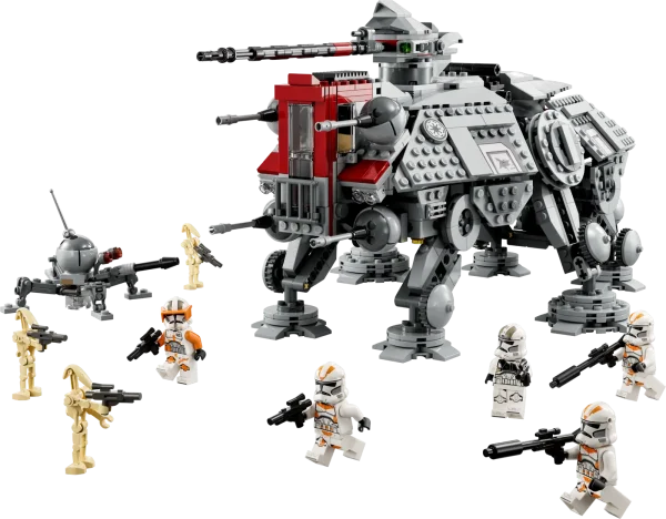 Recreate the Battle of Utapau with this fantastic LEGO® Star Wars™ AT-TE Walker (75337). A great gift idea for Star Wars: Revenge of the Sith fans aged 9 and up, this building toy features posable legs, a 360-degree-rotating elevating heavy blaster cannon with 2 stud shooters, a detachable minifigure cockpit and 2 detailed cabins with space for up to 7 LEGO minifigures in total. Each of the cabins opens for easy play and an extendable handle makes it simple to lift and move the AT-TE. Battle action The set includes 5 LEGO minifigures – Commander Cody, a 212th Clone Gunner and 3 212th Clone Troopers – to pit against 3 Battle Droid LEGO figures and a buildable Dwarf Spider Droid, plus assorted cool weapons. Find building instructions in the box and on the LEGO Building Instructions app, which has interactive viewing tools to enhance the creative experience. Popular building toys Explore the entire LEGO Star Wars range to discover other construction sets to delight people of all ages. AT-TE Walker building toy (75337) – Kids can recreate the Battle of Utapau with this detailed LEGO® Star Wars™ version of an AT-TE Walker from Star Wars: Revenge of the Sith 5 LEGO® minifigures and 3 LEGO droid figures – Commander Cody, a 212th Clone Gunner, 3 212th Clone Troopers and 3 Battle Droids, all with weapons, plus a buildable Dwarf Spider Droid Designed for play – The AT-TE has posable legs and an extendable handle to lift and move it, and the detachable cockpit and the 2 detailed cabins for Clone Troopers are easy to access Playful features – A 360-degree-rotating elevating heavy blaster cannon with 2 stud shooters and a seat for the 212th Clone Gunner, 6 blaster cannons, 2 thermal detonator elements and more Gift idea for ages 9 and up – Give this 1,082-piece buildable toy playset as a birthday or holiday gift to kids who love Star Wars: Revenge of the Sith and any LEGO® Star Wars™ collector Build together – Kids and their friends, siblings or parents can share the fun of building the AT-TE Walker, which measures over 7.5 in. (19 cm) high, 17 in. (44 cm) long and 9.5 in. (24 cm) wide App-assisted building – Find step-by-step illustrated instructions in the box and check out the LEGO® Building Instructions app for digital instructions and interactive viewing tools Fun for all ages – LEGO® Star Wars™ building sets allow kids and adult fans to recreate their favorite scenes, make up original stories or simply display the buildable models Quality assurance – LEGO® bricks and pieces meet stringent quality standards, ensuring that they are compatible and connect securely for robust builds Safety first – LEGO® components are thoroughly tested to make sure that they satisfy rigorous global safety standards