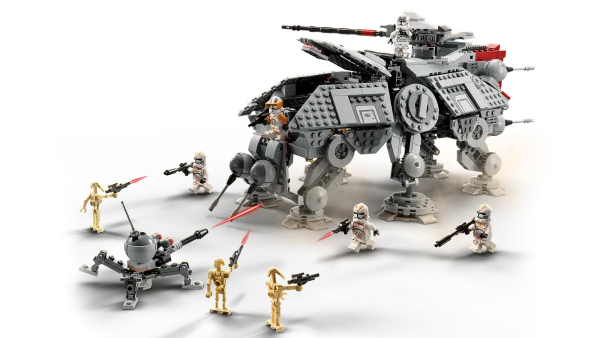 Recreate the Battle of Utapau with this fantastic LEGO® Star Wars™ AT-TE Walker (75337). A great gift idea for Star Wars: Revenge of the Sith fans aged 9 and up, this building toy features posable legs, a 360-degree-rotating elevating heavy blaster cannon with 2 stud shooters, a detachable minifigure cockpit and 2 detailed cabins with space for up to 7 LEGO minifigures in total. Each of the cabins opens for easy play and an extendable handle makes it simple to lift and move the AT-TE. Battle action The set includes 5 LEGO minifigures – Commander Cody, a 212th Clone Gunner and 3 212th Clone Troopers – to pit against 3 Battle Droid LEGO figures and a buildable Dwarf Spider Droid, plus assorted cool weapons. Find building instructions in the box and on the LEGO Building Instructions app, which has interactive viewing tools to enhance the creative experience. Popular building toys Explore the entire LEGO Star Wars range to discover other construction sets to delight people of all ages. AT-TE Walker building toy (75337) – Kids can recreate the Battle of Utapau with this detailed LEGO® Star Wars™ version of an AT-TE Walker from Star Wars: Revenge of the Sith 5 LEGO® minifigures and 3 LEGO droid figures – Commander Cody, a 212th Clone Gunner, 3 212th Clone Troopers and 3 Battle Droids, all with weapons, plus a buildable Dwarf Spider Droid Designed for play – The AT-TE has posable legs and an extendable handle to lift and move it, and the detachable cockpit and the 2 detailed cabins for Clone Troopers are easy to access Playful features – A 360-degree-rotating elevating heavy blaster cannon with 2 stud shooters and a seat for the 212th Clone Gunner, 6 blaster cannons, 2 thermal detonator elements and more Gift idea for ages 9 and up – Give this 1,082-piece buildable toy playset as a birthday or holiday gift to kids who love Star Wars: Revenge of the Sith and any LEGO® Star Wars™ collector Build together – Kids and their friends, siblings or parents can share the fun of building the AT-TE Walker, which measures over 7.5 in. (19 cm) high, 17 in. (44 cm) long and 9.5 in. (24 cm) wide App-assisted building – Find step-by-step illustrated instructions in the box and check out the LEGO® Building Instructions app for digital instructions and interactive viewing tools Fun for all ages – LEGO® Star Wars™ building sets allow kids and adult fans to recreate their favorite scenes, make up original stories or simply display the buildable models Quality assurance – LEGO® bricks and pieces meet stringent quality standards, ensuring that they are compatible and connect securely for robust builds Safety first – LEGO® components are thoroughly tested to make sure that they satisfy rigorous global safety standards