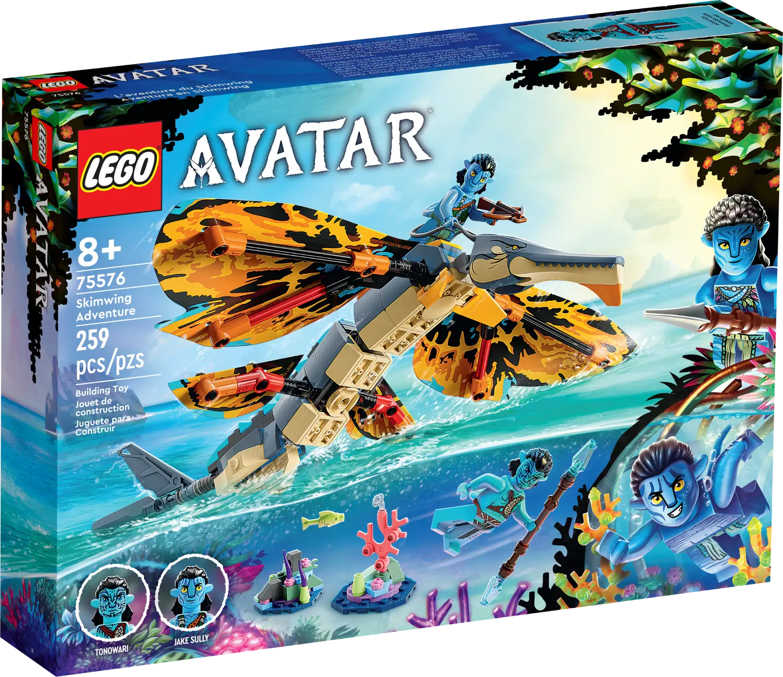 Avatar fans will adore this 8+ LEGO® Avatar Skimwing Adventure (75576) set. Kids and moviegoers can relive favorite movie moments or create their own scenes and storylines with the posable skimwing figure, Tonowari and Jake Sully minifigures and alien coral reef setting. Fun to build This collectible toy building set includes an easy-to-follow pictorial building guide and the LEGO Builder app – a digital mentor with intuitive zoom and rotate tools that enable you to visualize models from all angles as you build. Great for play and display LEGO Avatar sets feature iconic vehicles, machines, animals, creatures and characters in alien nature-themed settings. Perfect for imaginative play, you can also pose the models to create a dynamic display. Collect and combine LEGO Avatar sets to extend the play possibilities or build your own version of Pandora. Avatar action and adventure – Kids and moviegoers can relive the 2nd Avatar movie experience or create their own scenes and stories with this LEGO® Avatar Skimwing Adventure (75576) toy playset What’s in the box? – Includes all you need to create a posable skimwing figure, Tonowari and Jake Sully minifigures, a Pandoran coral-reef setting and a display stand Designed for play and display – Enjoy imaginative play or pose the characters and use the display stand to recreate scenes from the movie Avatar: The Way of Water A gift for any occasion – This 8+ LEGO® Avatar set makes an ideal birthday, holiday or any-day gift for kids and Avatar movie fans Dimensions – The skimwing (without display stand) measures over 2.5 in. (6 cm) high, 13 in. (33 cm) long and 13 in. (33 cm) wide LEGO® minifigure accessories – The toy accessories in this set include Tonowari’s spear, a crossbow and a Pandoran fish Includes printed and digital building guides – Zoom in, rotate and view the models in this set from all angles as you construct them with the LEGO® Builder app for smartphones and tablets More sets to collect and combine – Combine this set with others from the LEGO® Avatar range to expand the play possibilities and build your own version of the imaginary exoplanetary moon, Pandora Quality in focus – LEGO® building pieces meet exacting quality standards that ensure they are consistent, compatible and work every time Safety first – LEGO® pieces are tested to ensure that every building toy set meets strict safety standards, ensuring this Avatar set is well made and always ready for play