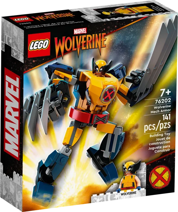 Supersized action for Super-Hero fans aged 7 and up! LEGO® Marvel Wolverine Mech Armor (76202) puts epic, Marvel movie adventures into kids’ hands. Big fun for Marvel fans When kids put the Wolverine minifigure into the cockpit of the giant Wolverine mech, they take their creative play to new heights. The Super-Hero mech has movable arms and legs and giant, elongated claws attached to its powerful hands. Marvel movie fans can recreate favorite movie scenes, have epic battles with other mechs in their collection and play out endless imaginative adventures of their own. And, when the action’s over for the day, the awesome Wolverine mech looks great on display in kids’ rooms. Scale-up the action! – With a Wolverine mech and minifigure, LEGO® Marvel Wolverine Mech Armor (76202) is a big treat for young Super Heroes Iconic Marvel character – Includes a Wolverine minifigure and a buildable Wolverine mech with large movable claws attached to its hands Open-ended play – Kids put the Wolverine minifigure into the mech’s opening cockpit, then use the movable mech and its extra-long claws to battle bad guys and role-play endless Super-Hero adventures Gift for kids – A birthday, holiday or any-day treat for Marvel fans aged 7 and up Build, play and display – Standing over 4.5 in. (12 cm) tall, the highly posable mech inspires endless imaginative role play and, when the day’s battles are over, can be displayed in a bedroom More mechs, more fun! – There are lots more LEGO® Marvel mechs for kids to collect, letting them create their own multi-mech battles Quality guaranteed – LEGO® components fulfill stringent industry quality standards to ensure they are consistent, compatible and connect and pull apart easily every time Safety assured – LEGO® components are dropped, heated, crushed, twisted and analyzed to make sure they satisfy rigorous global safety standards