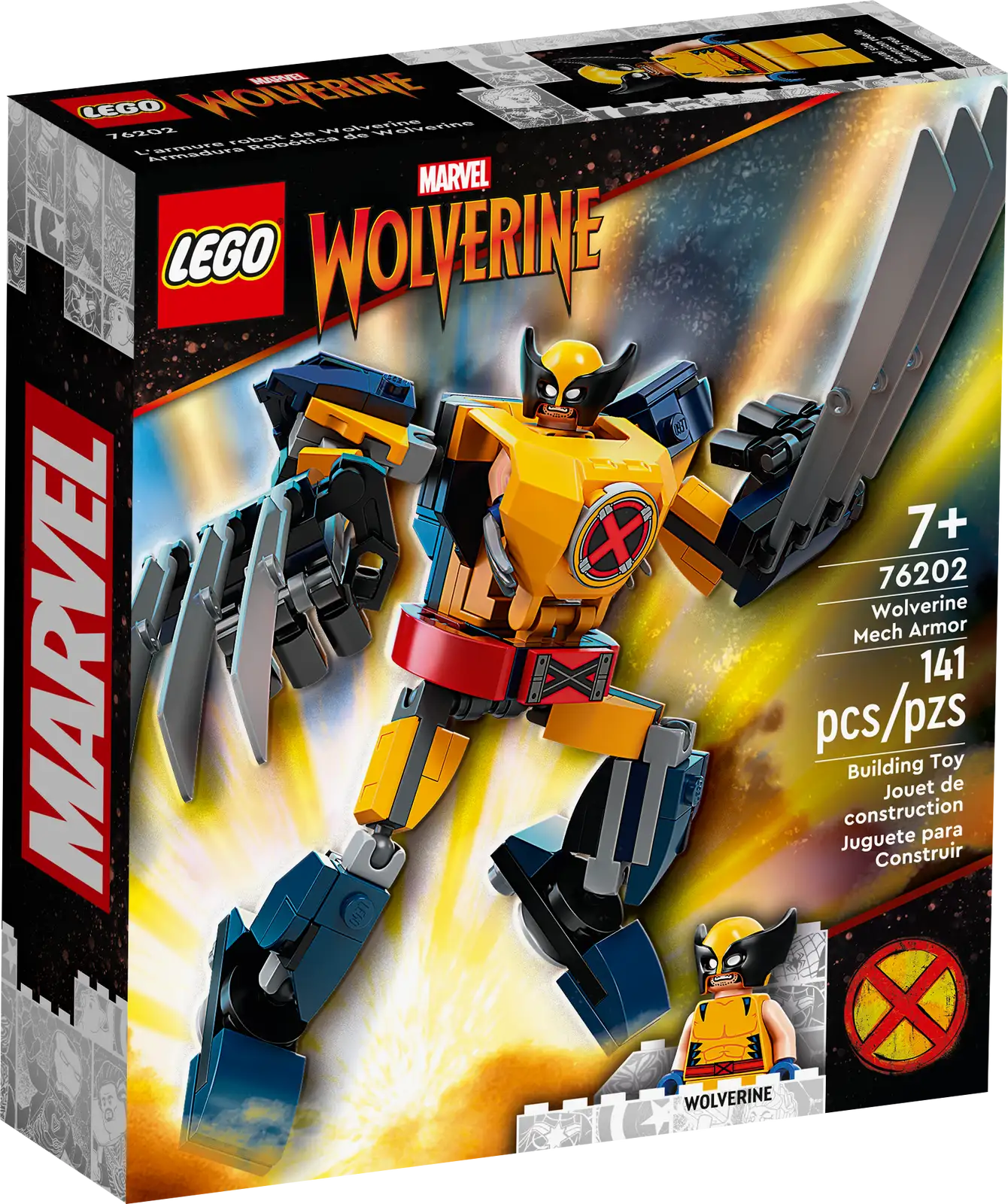 Supersized action for Super-Hero fans aged 7 and up! LEGO® Marvel Wolverine Mech Armor (76202) puts epic, Marvel movie adventures into kids’ hands. Big fun for Marvel fans When kids put the Wolverine minifigure into the cockpit of the giant Wolverine mech, they take their creative play to new heights. The Super-Hero mech has movable arms and legs and giant, elongated claws attached to its powerful hands. Marvel movie fans can recreate favorite movie scenes, have epic battles with other mechs in their collection and play out endless imaginative adventures of their own. And, when the action’s over for the day, the awesome Wolverine mech looks great on display in kids’ rooms. Scale-up the action! – With a Wolverine mech and minifigure, LEGO® Marvel Wolverine Mech Armor (76202) is a big treat for young Super Heroes Iconic Marvel character – Includes a Wolverine minifigure and a buildable Wolverine mech with large movable claws attached to its hands Open-ended play – Kids put the Wolverine minifigure into the mech’s opening cockpit, then use the movable mech and its extra-long claws to battle bad guys and role-play endless Super-Hero adventures Gift for kids – A birthday, holiday or any-day treat for Marvel fans aged 7 and up Build, play and display – Standing over 4.5 in. (12 cm) tall, the highly posable mech inspires endless imaginative role play and, when the day’s battles are over, can be displayed in a bedroom More mechs, more fun! – There are lots more LEGO® Marvel mechs for kids to collect, letting them create their own multi-mech battles Quality guaranteed – LEGO® components fulfill stringent industry quality standards to ensure they are consistent, compatible and connect and pull apart easily every time Safety assured – LEGO® components are dropped, heated, crushed, twisted and analyzed to make sure they satisfy rigorous global safety standards