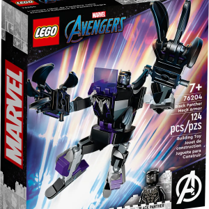 LEGO® Marvel Black Panther Mech Armor (76204) is a giant-sized treat for Black Panther fans aged 7 and up! This mighty play-and-display mech transforms the clawed Avenger into a supersized, Super-Hero warrior. Marvel action with a mighty mech Put mega Marvel adventures into kids’ hands. When they place the Black Panther minifigure into the cockpit of the Black Panther mech, its huge, movable arms, legs and crushing claws guarantee endless Super-Hero action as they battle bad guys, take on other mechs and recreate favorite Marvel movie scenes. And, when the day’s action is over, the Black Panther mech looks awesome on display in any kid’s room. Mechanical warrior – The LEGO® Marvel Black Panther Mech Armor (76204) is a fun treat for any young Super Hero Iconic Super Hero – Includes a Black Panther minifigure and a buildable Black Panther mech with fully jointed arms, legs and protruding claws Endless imaginative play – Kids put the Black Panther minifigure into the mech’s opening cockpit, then use the movable mech to battle bad guys and play out Super-Hero adventures of their own Treat for Marvel fans – This versatile mech can be given as a birthday, holiday or just-because gift to kids aged 7 and up Pick-up-and-play – Standing over 5.5 in. (15 cm) tall, this movable mech with jointed limbs is both posable and portable Collectible mechs – There are lots more LEGO® Marvel mechs for kids to collect and use to create their own multi-mech battles Quality guaranteed – LEGO® components fulfill stringent industry quality standards to ensure they are consistent, compatible and connect and pull apart easily every time Safety assured – LEGO® components are dropped, heated, crushed, twisted and analyzed to make sure they satisfy rigorous global safety standards