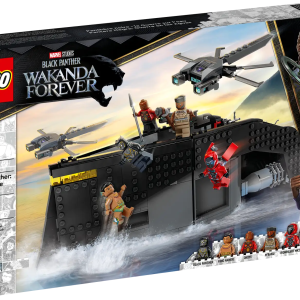 Put your young Super Hero at the controls of the Royal Sea Leopard – the iconic ship from Marvel Studios’ Black Panther: Wakanda Forever movie. LEGO® Marvel Black Panther: War on the Water (76214) is filled with fun details and familiar characters for Black Panther fans aged 8 and up. Detailed recreation of the action-packed ship The Royal Sea Leopard is the supercool ship that features in Marvel Studios’ Black Panther: Wakanda Forever movie. This cool playset features 2 shooters and multiple features, including a jail, compartments to store weapons and ammunition, tools and 2 buildable drone toys. The drones, which can park on the ship’s deck, both have 2 shooters and fold-away rotors. 5 iconic minifigures – M'Baku, Okoye, Black Panther, Ironheart MK2 and King Namor – help to inspire endless, imaginative role-play possibilities. Super Hero ship – Black Panther fans can build the ship from Marvel Studios’ Black Panther: Wakanda Forever movie, with the LEGO® Marvel Black Panther: War on the Water (76214) set 5 minifigures – Includes a cast of Marvel movie characters: M'Baku, Okoye, Black Panther, Ironheart MK2 and King Namor minifigures, plus weapons and accessories Feature-packed action – The buildable ship features 2 shooters, a jail, compartments to store weapons and ammunition, tools and 2 buildable drone toys, each with 2 shooters and fold-away rotors Gift for kids – Treat Marvel fans aged 8 and up to thrilling adventures aboard the Royal Sea Leopard ship from Marvel Studios’ Black Panther: Wakanda Forever movie Many ways to play – The model ship measures over 3.5 in. (10 cm) high and 13 in. (33 cm) long and combines with other LEGO® Marvel building toys for even more fun Expand the Super Hero fun – The extensive range of LEGO® Marvel building toys provides children with innovative playsets that inspire endless imaginative build-and-play possibilities Quality guaranteed – LEGO® components fulfill stringent industry quality standards to ensure they are consistent, compatible and connect easily every time Safety assured – LEGO® components are dropped, heated, crushed, twisted and analyzed to make sure they satisfy rigorous global safety standards