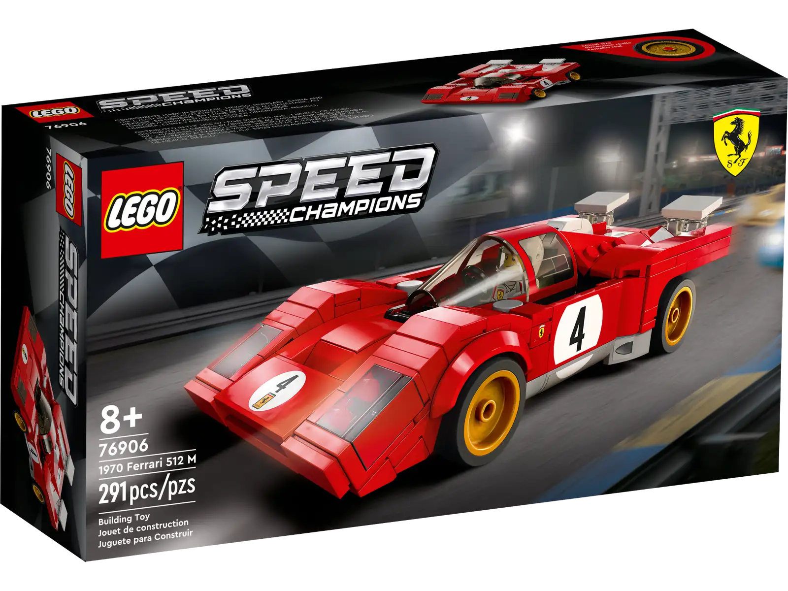 The LEGO® Speed Champions 1970 Ferrari 512 M (76906) construction set gives kids and car enthusiasts of all ages the chance to collect, build and explore an iconic race car. Perfect for play and display, this faithful LEGO recreation captures the essence of the legendary 1970’s endurance race car – famed for its fearsome performance and epic on-track duels. Digital building instructions This collectible toy race car includes printed and interactive digital building instructions. Available in the free LEGO Building Instructions app for smartphones and tablets, the intuitive digital guide comes with amazing zoom and rotate tools that allow you to visualize a model from all angles as you build. Celebrating engineering ingenuity LEGO Speed Champions building sets deliver mini versions of the world’s leading and best-known vehicles. Popular with kids and adults, the high-quality models are great for display or for thrilling race action against other vehicles from the Speed Champions range. Recreation of the iconic 1970 Ferrari 512 M –Toy replica model for car enthusiasts and kids who love imaginative race action What’s in the box? – Everything you need to build a LEGO® interpretation of the 1970 Ferrari 512 M, plus a Ferrari racing driver complete with race suit, wig and crash helmet Collect, play and display – Kids and car fans get to explore the 1970 Ferrari 512 M as they build, before exhibiting their work or joining friends for Speed Champions race action A gift for any occasion – This 291-piece LEGO® Speed Champions 1970 Ferrari 512 M (76906) model can be given as a birthday gift or any-other-day surprise for kids and race car fans aged 8 and up Packed with details – The Ferrari 512 M model measures over 1.5 in. (4cm) high, 6.5 in. (15cm) long and 2.5 in. (7cm) wide. Plenty of room for a driver minifigure and lots of authentic detailing No batteries required – This cool toy car is powered by kids’ imaginations – so the racing fun never stops! Interactive digital building instructions – Zoom, rotate and view models from all angles as you build with the LEGO® Building Instructions app, available for smartphones and tablets Discover the makeup of your favorite vehicles – LEGO® Speed Champions building sets give kids and adults the chance to explore some of the world’s most iconic vehicles Putting quality in focus – LEGO® components meet strict industry standards to ensure they’re consistent, compatible and fun to build with – it’s been that way since 1958 Tested for safety – All LEGO® building toys are thoroughly tested to ensure every playset meets strict safety standards