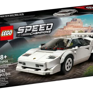 Kids and car enthusiasts now have the chance to explore one of the world’s most iconic sports cars with the LEGO® Speed Champions Lamborghini Countach (76908) building set. Stunning from every angle, this detailed replica model delivers an engaging building experience, is perfect for display and awesome for epic racing action. Digital building instructions This collectible toy car includes printed and digital building instructions. Available in the free LEGO Building Instructions app for smartphones and tablets, the interactive digital guide comes with amazing zoom and rotate tools that allow you to visualize this model from all angles as you build. Celebrating iconic engineering and design LEGO Speed Champions building sets deliver buildable versions of the world’s leading and best-known vehicles. Designed for kids and automobile fans of all ages, the authentically detailed models are also great for thrilling race action against other toy vehicles from the Speed Champions range. LEGO® recreation of the iconic 1970’s Lamborghini Countach – A replica model for kids and adults with a passion for innovative high-performance cars What’s in the box? – This toy car construction set has everything you need to build a white Lamborghini Countach and includes a Lamborghini-branded driver with a crash helmet, wig and wrench Collect, play and display – Build your very own Lamborghini Countach, show it off to friends and enjoy race action against other vehicles from the Speed Champions range A gift for any occasion – This 262-piece LEGO® Speed Champions Lamborghini Countach (76908) playset can be given as a birthday or any-other-day gift for kids and car fans aged 8 and up Iconic details – This Lamborghini Countach model comes with a 2-seat open cockpit and lots of authentic detailing and measures over 1.5 in. (4cm) high, 6 in. (15cm) long and 2.5 in. (7cm) wide No batteries required – This cool Lamborghini Countach toy is powered by kids’ imaginations – so the racing action never stops! Interactive digital building guide – Zoom, rotate and view this model from all angles as you build with the LEGO® Building Instructions app, available for smartphones and tablets Exploring iconic design – LEGO® Speed Champions sets give kids and car fans the chance to explore some of the world’s best-known vehicles, with collectible models for play and display A focus on quality – LEGO® components meet strict industry standards to ensure they’re consistent, compatible and fun to build with Tested for safety – All LEGO® building toys are carefully tested to ensure every playset meets strict safety standards