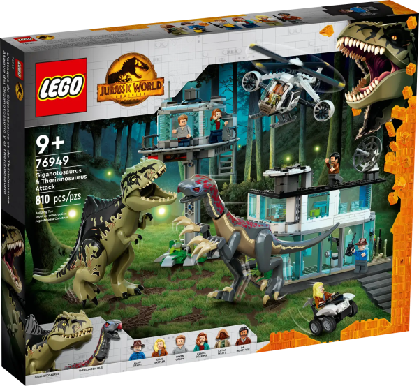 Jurassic World Dominion fans can relive epic movie action with the awesome Giganotosaurus & Therizinosaurus Attack (76949) toy playset. A cool gift for trendsetting kids who love dinosaurs, it features 2 new-for-April-2022 posable toy dinosaur figures, a buildable HQ with a detailed lab, a garage for the all-terrain buggy, an observation tower with collapsing platform function, a helicopter with spinning rotors and a cargo compartment. Role-play adventures This premium-quality set for ages 9 and up includes 6 minifigures – Owen Grady, Claire Dearing, Dr. Alan Grant with an amber fossil element, Dr. Ellie Sattler, Kayla Watts and Dr. Henry Wu – to bring children’s stories to life. Easy-to-follow illustrated instructions are included so even LEGO® beginners can build confidently and enjoy the process. Dinosaur action! There are LEGO Jurassic World building toys to delight fans of all ages, featuring dinosaur figures, popular characters, cool vehicles and more for playtime fun and display. Dinosaur battle toy playset – Kids can play out dinosaur duels and relive Jurassic World Dominion movie action with this LEGO® Jurassic World Giganotosaurus & Therizinosaurus Attack (76949) set 6 minifigures – Owen Grady, Claire Dearing, Dr. Alan Grant, Dr. Ellie Sattler, Kayla Watts and Dr. Henry Wu, plus a posable Giganotosaurus measuring over 12.5 in. (32cm) long, and a Therizinosaurus Buildable HQ, toy helicopter and all-terrain buggy – The HQ has a lab packed with play-inspiring accessories, a garage and an observation tower with a detailed control room and collapsing platform Gift toy for ages 9 and up – This premium-quality set makes a fun birthday present or holiday gift for dinosaur-loving kids to join the hottest trend Build and combine – The lab measures over 6.5 in. (16 cm) high, 8 in. (21 cm) wide and 6.5 in. (16 cm) deep. The whole set fits with other LEGO® Jurassic World sets for extra play possibilities Step-by-step instructions – Thinking of buying this set for a LEGO® newcomer? No problem. This 810-piece set comes with easy-to-follow illustrated instructions so they can build with confidence Collectible sets – LEGO® Jurassic World building toys allow kids (and adult fans) to reimagine scenes from the movies and animated series, create unique stories or just display the models Premium-quality components – LEGO® components meet stringent industry standards to ensure they are consistent and compatible for a simple, strong connection every time Safety assurance – LEGO® bricks and pieces are dropped, heated, crushed, twisted and thoroughly analyzed to make sure they comply with demanding global safety standards