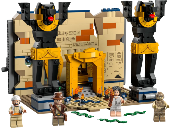 Kids can experience all the excitement of the Raiders of the Lost Ark movie with this LEGO® Indiana Jones™ Escape from the Lost Tomb (77013) building set. A great gift for kids aged 8+, the playset features a temple with 2 statues, a secret passage, a mummy, and snakes both on the ground and coming through a wall. Recapture the thrills of the Indiana Jones movies The building set comes with 4 minifigures: Indiana Jones with his famous hat and whip, Marion Ravenwood™, Sallah™ and a mummy, plus the Ark of the Covenant, for kids play out a famous escape scene from the iconic Raiders of the Lost Ark movie. Building sets to inspire thrilling adventures LEGO Indiana Jones playsets let nostalgic parents introduce their children to the legacy of Indiana Jones and his adventures from the franchise’s first 3 movies. Together they can enjoy a rewarding build before they role-play action with a range of cars, planes and temples. All-action Indiana Jones™ playset – Kids can relive a scene from the Raiders of the Lost Ark movie with this interactive LEGO® Escape from the Lost Tomb (77013) building set 4 minifigures – Indiana Jones™ with his famous hat and whip, Marion Ravenwood™, Sallah™, and a mummy. There are also lots of snakes: on the floor and to be pushed through a wall Fun features – The Anubis statue can fall and break through a wall to reveal a hidden passage where a mummy appears to scare the escaping Indiana Jones™ Gift idea for kids aged 8+ – This 600-piece adventure toy can be given as a birthday or holiday gift, letting kids enjoy a build-and-play experience with their parents or friends Portable play – This set measures over 6 in. (16 cm) high, 8.5 in. (22 cm) wide and 8 in. (21 cm) deep, so kids can play with it at home or take it with them on playdates Daring adventures – LEGO® Indiana Jones™ toys let parents revel in nostalgia and introduce their children to the action-packed stories of the first 3 movies with a range of playsets High quality – For more than 6 decades, LEGO® bricks have been made to ensure they pull apart consistently every time Tested for safety – LEGO® building bricks meet stringent global safety standards