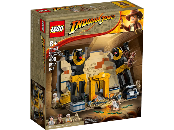 Kids can experience all the excitement of the Raiders of the Lost Ark movie with this LEGO® Indiana Jones™ Escape from the Lost Tomb (77013) building set. A great gift for kids aged 8+, the playset features a temple with 2 statues, a secret passage, a mummy, and snakes both on the ground and coming through a wall. Recapture the thrills of the Indiana Jones movies The building set comes with 4 minifigures: Indiana Jones with his famous hat and whip, Marion Ravenwood™, Sallah™ and a mummy, plus the Ark of the Covenant, for kids play out a famous escape scene from the iconic Raiders of the Lost Ark movie. Building sets to inspire thrilling adventures LEGO Indiana Jones playsets let nostalgic parents introduce their children to the legacy of Indiana Jones and his adventures from the franchise’s first 3 movies. Together they can enjoy a rewarding build before they role-play action with a range of cars, planes and temples. All-action Indiana Jones™ playset – Kids can relive a scene from the Raiders of the Lost Ark movie with this interactive LEGO® Escape from the Lost Tomb (77013) building set 4 minifigures – Indiana Jones™ with his famous hat and whip, Marion Ravenwood™, Sallah™, and a mummy. There are also lots of snakes: on the floor and to be pushed through a wall Fun features – The Anubis statue can fall and break through a wall to reveal a hidden passage where a mummy appears to scare the escaping Indiana Jones™ Gift idea for kids aged 8+ – This 600-piece adventure toy can be given as a birthday or holiday gift, letting kids enjoy a build-and-play experience with their parents or friends Portable play – This set measures over 6 in. (16 cm) high, 8.5 in. (22 cm) wide and 8 in. (21 cm) deep, so kids can play with it at home or take it with them on playdates Daring adventures – LEGO® Indiana Jones™ toys let parents revel in nostalgia and introduce their children to the action-packed stories of the first 3 movies with a range of playsets High quality – For more than 6 decades, LEGO® bricks have been made to ensure they pull apart consistently every time Tested for safety – LEGO® building bricks meet stringent global safety standards