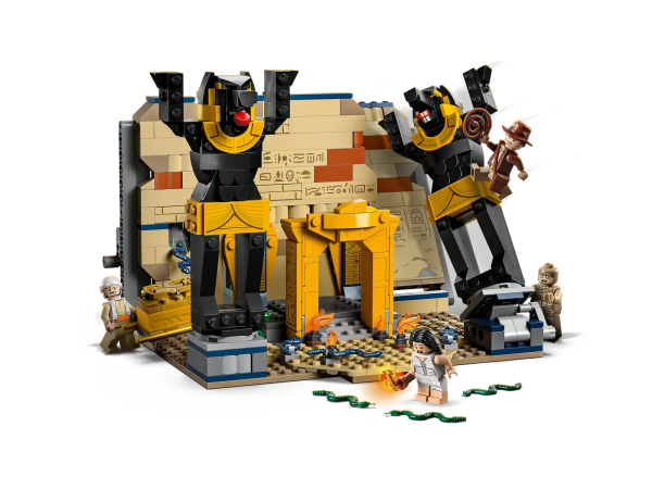 Kids can experience all the excitement of the Raiders of the Lost Ark movie with this LEGO® Indiana Jones™ Escape from the Lost Tomb (77013) building set. A great gift for kids aged 8+, the playset features a temple with 2 statues, a secret passage, a mummy, and snakes both on the ground and coming through a wall. Recapture the thrills of the Indiana Jones movies The building set comes with 4 minifigures: Indiana Jones with his famous hat and whip, Marion Ravenwood™, Sallah™ and a mummy, plus the Ark of the Covenant, for kids play out a famous escape scene from the iconic Raiders of the Lost Ark movie. Building sets to inspire thrilling adventures LEGO Indiana Jones playsets let nostalgic parents introduce their children to the legacy of Indiana Jones and his adventures from the franchise’s first 3 movies. Together they can enjoy a rewarding build before they role-play action with a range of cars, planes and temples. All-action Indiana Jones™ playset – Kids can relive a scene from the Raiders of the Lost Ark movie with this interactive LEGO® Escape from the Lost Tomb (77013) building set 4 minifigures – Indiana Jones™ with his famous hat and whip, Marion Ravenwood™, Sallah™, and a mummy. There are also lots of snakes: on the floor and to be pushed through a wall Fun features – The Anubis statue can fall and break through a wall to reveal a hidden passage where a mummy appears to scare the escaping Indiana Jones™ Gift idea for kids aged 8+ – This 600-piece adventure toy can be given as a birthday or holiday gift, letting kids enjoy a build-and-play experience with their parents or friends Portable play – This set measures over 6 in. (16 cm) high, 8.5 in. (22 cm) wide and 8 in. (21 cm) deep, so kids can play with it at home or take it with them on playdates Daring adventures – LEGO® Indiana Jones™ toys let parents revel in nostalgia and introduce their children to the action-packed stories of the first 3 movies with a range of playsets High quality – For more than 6 decades, LEGO® bricks have been made to ensure they pull apart consistently every time Tested for safety – LEGO® building bricks meet stringent global safety standards