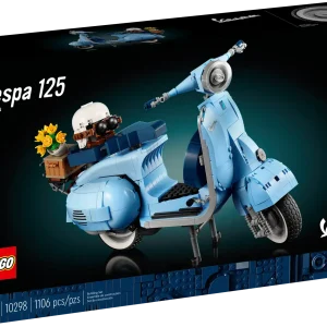 Dive into a mindful building project packed with style with this LEGO® Vespa 125 model kit for adults. Inspired by the classic 1960s Vespa Piaggio, it comes in pastel blue – a very rare LEGO color that’s sure to appeal to building fans. To celebrate Vespa’s 75th anniversary, the LEGO designers have worked closely with the lifestyle brand to recreate this stunning model in an immersive build, especially for adults. Beautiful details. Authentic features Like the original, this buildable model Vespa features a front wheel mounted on one side, 2 seats, a removable engine cover with a brick-built engine beneath, a functioning kickstand, plus working steering. Finishing touches include the Vespa logo, a classic 1960s Italian license plate, a spare wheel, a helmet, plus an accessories basket including a flower bouquet on the back. Welcome to your zone Build creativity. Build concentration. Build your dream vehicle collection with exclusive, authentic model vehicles, made specifically for adults. Assemble your own LEGO® Vespa 125 – Build a detailed displayable model of an Italian icon with this building set (10298) for adults Inspired by the original – This brick-built Vespa features a front wheel mounted on one side, 2 seats, a removable engine cover with a brick-built engine underneath, and working steering Extra details – Finishing touches include the Vespa logo, a classic 1960s Italian license plate, a spare wheel, helmet and an accessories basket with flower bouquet Designed for Vespa fans – To celebrate Vespa’s 75th anniversary, the LEGO® designers have worked with the lifestyle brand to create a model to appeal to lovers of Italian culture A rare color – Presented in pastel blue, one of the Vespa’s original production colors and an extremely rare LEGO® color designed to appeal to LEGO fans Celebrate La Dolce Vita – With its functioning kickstand, this model can be placed on display in the home or office to create your own tribute to Vespa Dimensions – This collectible display model measures over over 8.5 in. (22 cm) high, 13.5 in. (35 cm) long and 4.5 in. (12 cm) wide A project for adults – This LEGO® set is part of a range of building sets designed for adult building fans and makes a gift idea for Vespa fans Quality materials – LEGO® building bricks are manufactured from high-quality materials. They’re consistent, compatible and connect and pull apart easily every time: it’s been that way since 1958 Safety ensured – With LEGO® pieces, safety and quality come first. That’s why they’re rigorously tested so you can be sure that this Vespa model kit is robust