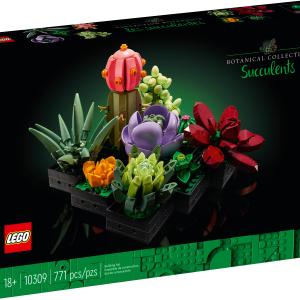 Succulents are a popular way to introduce plants into the home and enhance your decor. Now you can enjoy a mindful building project as you create an elegant plant display for your living space with this LEGO® Succulents (10309) building kit for adults. Take your time crafting all the details of the 9 different succulents – each inspired by a real-life variety. Then show off your creativity with the ultimate low-maintenance plant display. Personalize your display Each succulent comes in its own small container. Combine them to create 1 arrangement, display in small groups or show them off individually throughout your home, office or dorm room. This set also makes a great gift idea for plant lovers, and with 3 separate instruction booklets it’s the perfect project to enjoy with friends and family. Building creativity, piece by piece Discover the space to be mindful and the time to relax with buildable models designed specifically for adults from the LEGO® Botanical Collection. Make your own succulents display – Enjoy a rewarding building project, creating a succulents plant display to enhance your home or office decor with this LEGO® Succulents 10309 building kit Build 9 different plants – Customize your display by presenting the plants together, in small groups or individually to create a personalized look for your home, office or dorm room Inspired by real succulents – Each plant has been carefully designed to capture the look of a real succulent. Admire the different shapes, textures and colors that make up the display Enjoy the build – Relax and take your time with this building project. There are 3 sets of building instructions to cover the 9 different plants, letting you enjoy this set with friends or family From the LEGO® Botanical Collection – This set is part of a collection of building sets inspired by real-life plants and flowers and designed specifically for adults Spot the repurposed LEGO® elements – Hidden throughout this set are LEGO elements inspired by other sets. Try to find them all Dimensions – This buildable model measures over 5 in. (13 cm) high, 6.5 in. (17 cm) wide and 6.5 in. (17 cm) deep A project for adults – This LEGO® Succulents model is part of a range of building sets designed for adult building fans who love stunning design and intricate details Quality materials – LEGO® building bricks are manufactured from high-quality materials. They’re consistent, compatible and connect and pull apart easily every time: it’s been that way since 1958 Safety ensured – With LEGO® pieces, safety and quality come first. That’s why they’re rigorously tested, so you can be sure that this collectible model is robust