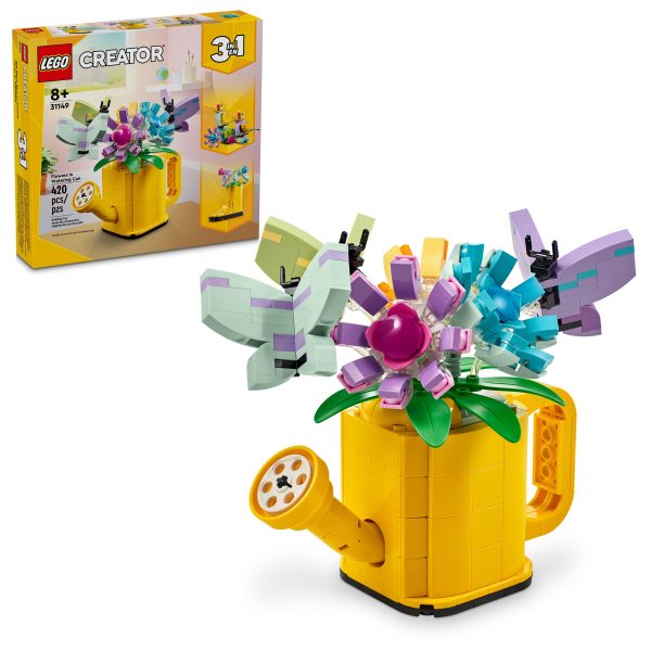 Build, rebuild, play with and display 3 colorful models inspired by nature with this LEGO® Creator 3in1 Flowers in Watering Can (31149) set. It features a brick-built yellow watering can toy with a handle and spout. It’s filled with 3 flower toys with movable petals and 3 butterfly toys on transparent sticks that give the impression they are flying. Girls and boys aged 8 and up can rebuild this nature toy into a yellow rain boot filled with 3 flowers with movable petals, or 2 cute yellow toy birds on a flower-covered perch, and then display each model proudly in their room. LEGO Creator 3in1 toys make great creative gifts with 3 different model choices for kids to build in every set. From cool vehicles and amazing animals to detailed city scenes, there’s a Creator set for everyone. 3 colorful flower toys in 1 box for kids – The LEGO® Creator 3in1 Flowers in Watering Can building set lets girls and boys aged 8+ build and rebuild 3 detailed models with the same set of bricks Nature toy with endless play options – Kids can play out stories with a watering can toy filled with 3 flowers and 3 butterflies, a yellow boot filled with 3 flowers, or 2 toy birds on a perch 3in1 toy with interactive features – Includes flowers with movable petals and butterfly toys on transparentsticks that give the impression they are flying for added playtime fun Display models inspired by nature – This and other LEGO® Creator sets can be displayed to add color to any room and for young creators and their friends and family to enjoy Creative birthday gift for kids aged 8 and up – This 3in1 toy makes a fun birthday or holiday gift idea for girls and boys who love nature, animals and building with LEGO® bricks More 3in1 fun – Look out for other LEGO® Creator 3in1 sets (sold separately) with themes including animals, space and vehicles LEGO® Creator toys – Every 3in1 set lets kids choose between 3 different colorful models to build, inspired by some of their biggest passions Measurements – This 420-piece LEGO® building set features a watering can toy measuring over 5 in. (13 cm) high, 4.5 in. (12 cm) wide and 6 in. (15 cm) deep
